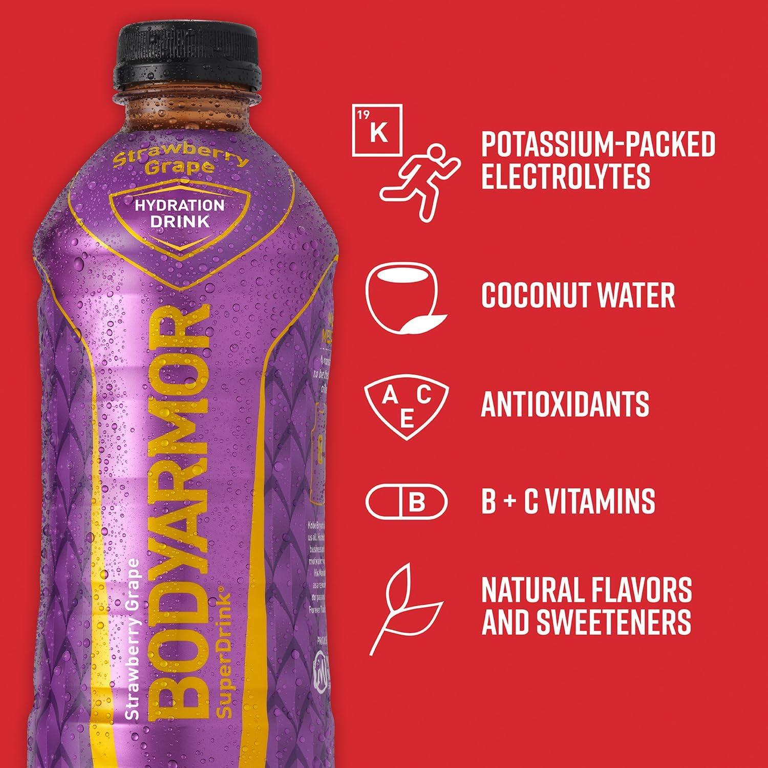 BODYARMOR Sports Drink, Tropical Punch, Electrolyte Drink Hydration, 12 Fl Oz Bottles (8 Pack), Flavored Coconut Water with B Vitamins & Antioxidants(Strawberry Grape)