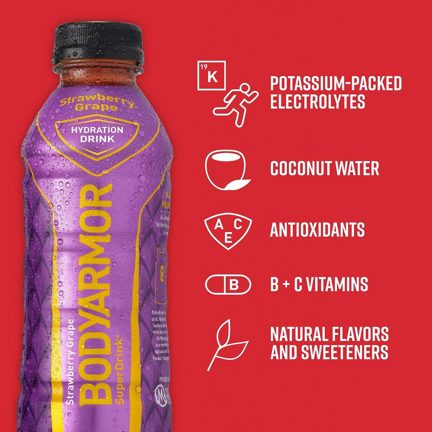 BODYARMOR Sports Drink, Tropical Punch, Electrolyte Drink Hydration, 12 Fl Oz Bottles (8 Pack), Flavored Coconut Water with B Vitamins & Antioxidants(Strawberry Grape)