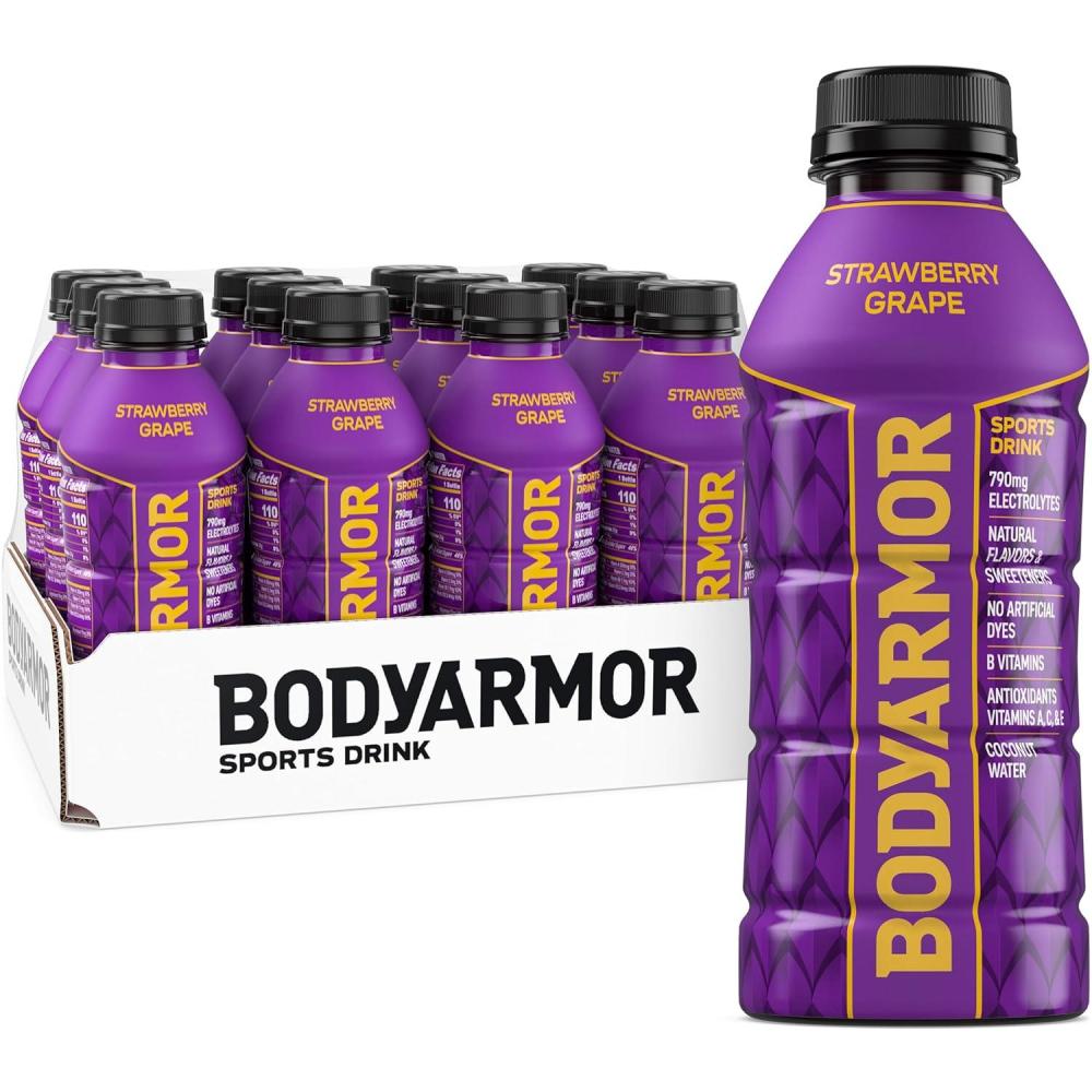 BODYARMOR Sports Drink, Strawberry Grape, Electrolyte Drink Hydration, 16 Fl Oz Bottles (12 Pack), Flavored Coconut Water with B Vitamins & Antioxidants