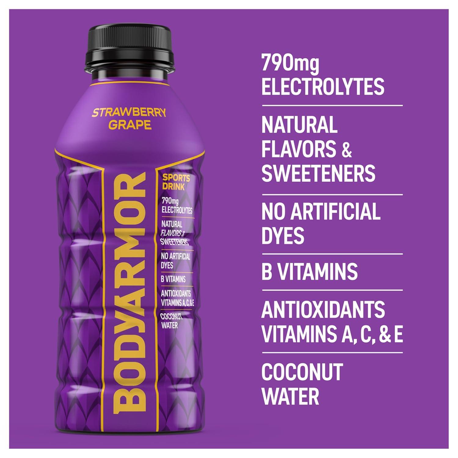 BODYARMOR Sports Drink, Strawberry Grape, Electrolyte Drink Hydration, 16 Fl Oz Bottles (12 Pack), Flavored Coconut Water with B Vitamins & Antioxidants