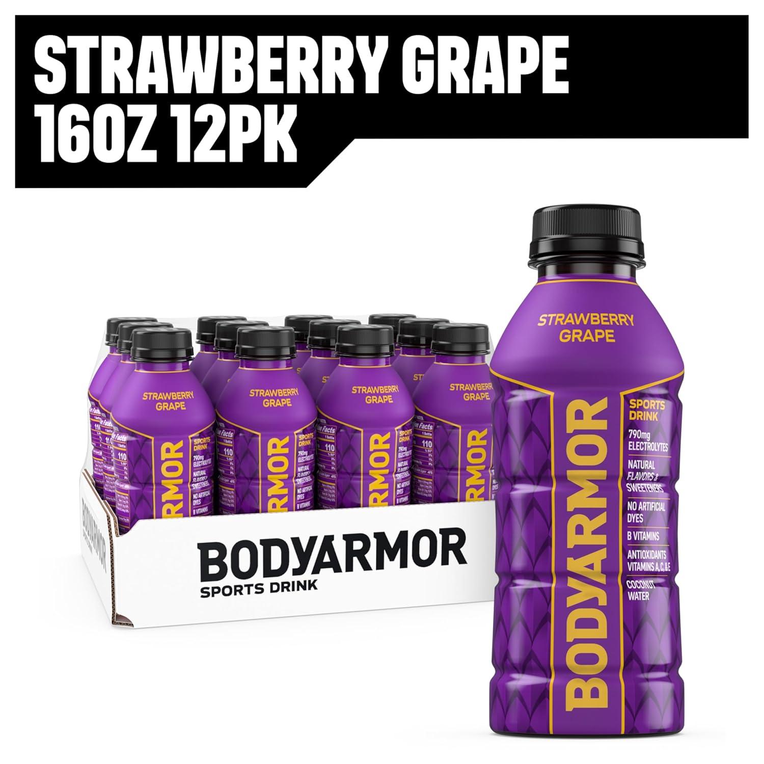 BODYARMOR Sports Drink, Strawberry Grape, Electrolyte Drink Hydration, 16 Fl Oz Bottles (12 Pack), Flavored Coconut Water with B Vitamins & Antioxidants
