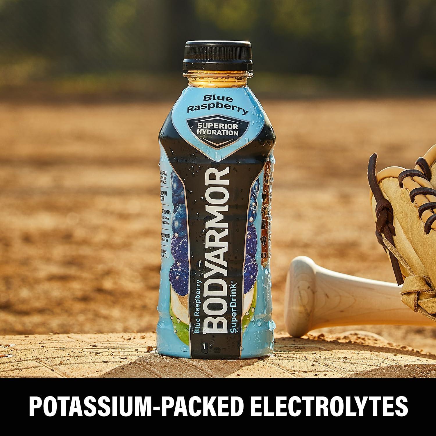 BODYARMOR Sports Drink Sports Beverage, Blue Raspberry, Coconut Water Hydration, Natural Flavors With Vitamins, Potassium-Packed Electrolytes, Perfect For Athletes, 16 Fl Oz (Pack of 12)