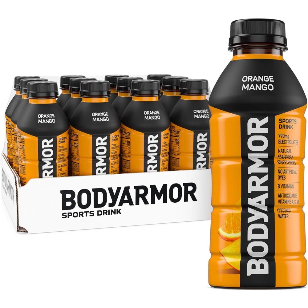 BODYARMOR Sports Drink, Orange Mango, Electrolyte Drink Hydration, 16 Fl Oz Bottles (12 Pack), Flavored Coconut Water with B Vitamins & Antioxidants