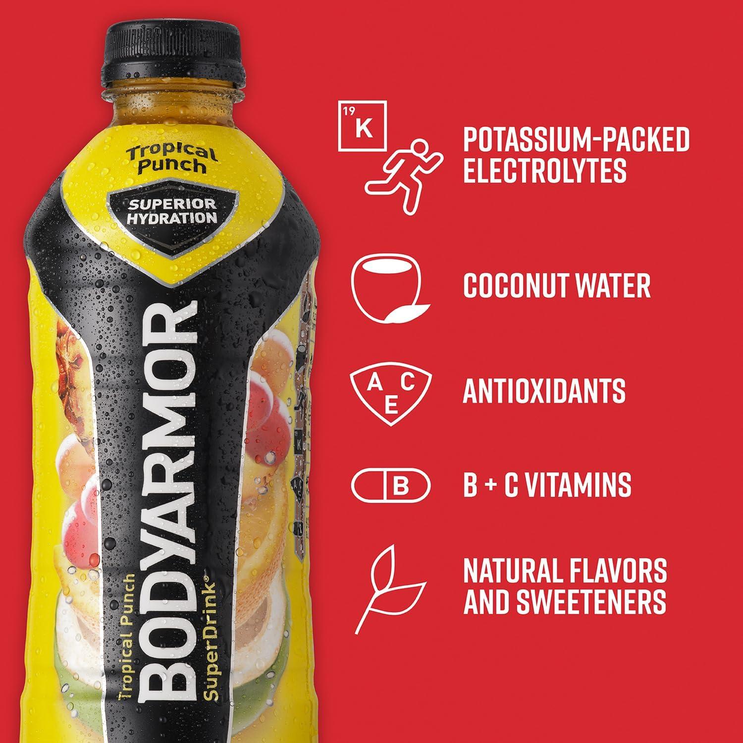 BODYARMOR Sports Drink, Tropical Punch, Electrolyte Drink Hydration, 12 Fl Oz Bottles (8 Pack), Flavored Coconut Water with B Vitamins & Antioxidants(Tropical Punch)