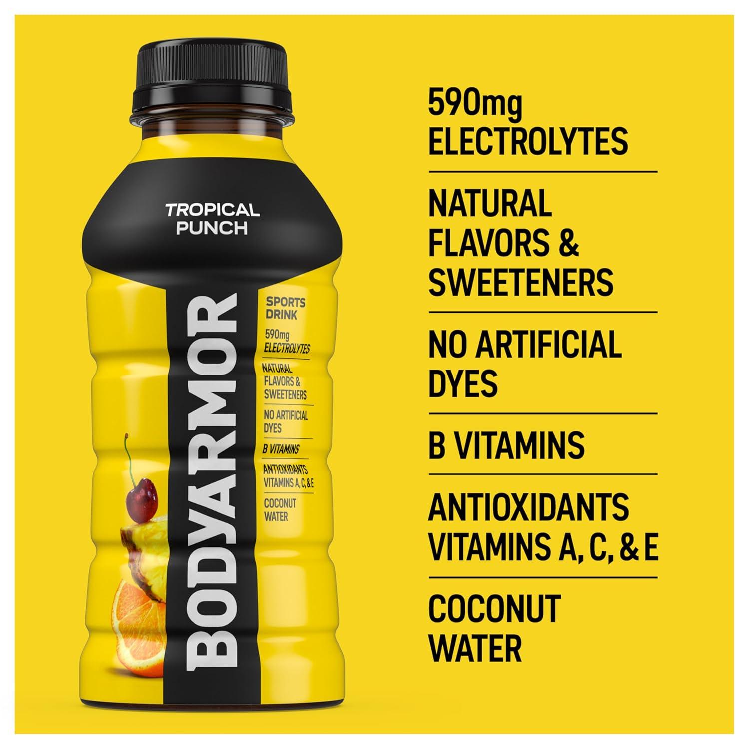 BODYARMOR Sports Drink, Tropical Punch, Electrolyte Drink Hydration, 12 Fl Oz Bottles (8 Pack), Flavored Coconut Water with B Vitamins & Antioxidants(Tropical Punch)