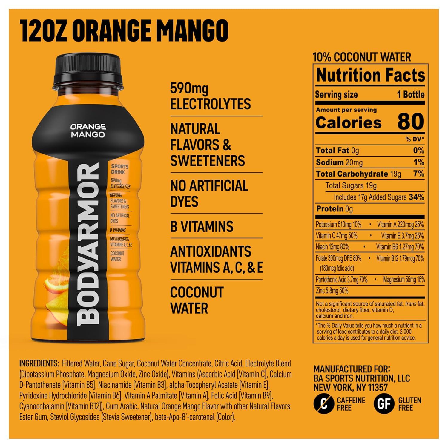 BODYARMOR Sports Drink, Tropical Punch, Electrolyte Drink Hydration, 12 Fl Oz Bottles (8 Pack), Flavored Coconut Water with B Vitamins & Antioxidants(Variety Pack)