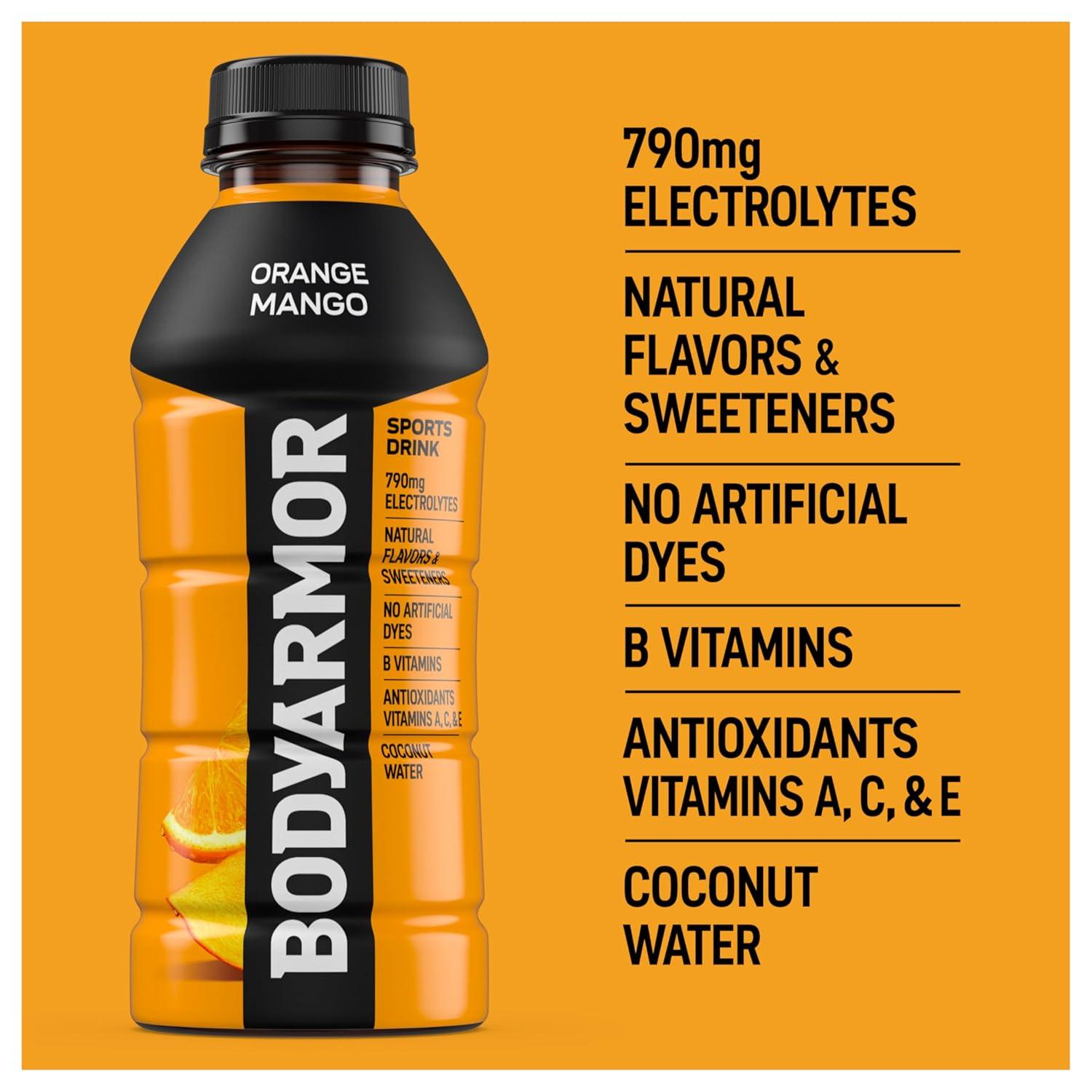 BODYARMOR Sports Drink, Tropical Punch, Electrolyte Drink Hydration, 12 Fl Oz Bottles (8 Pack), Flavored Coconut Water with B Vitamins & Antioxidants(Orange Mango)