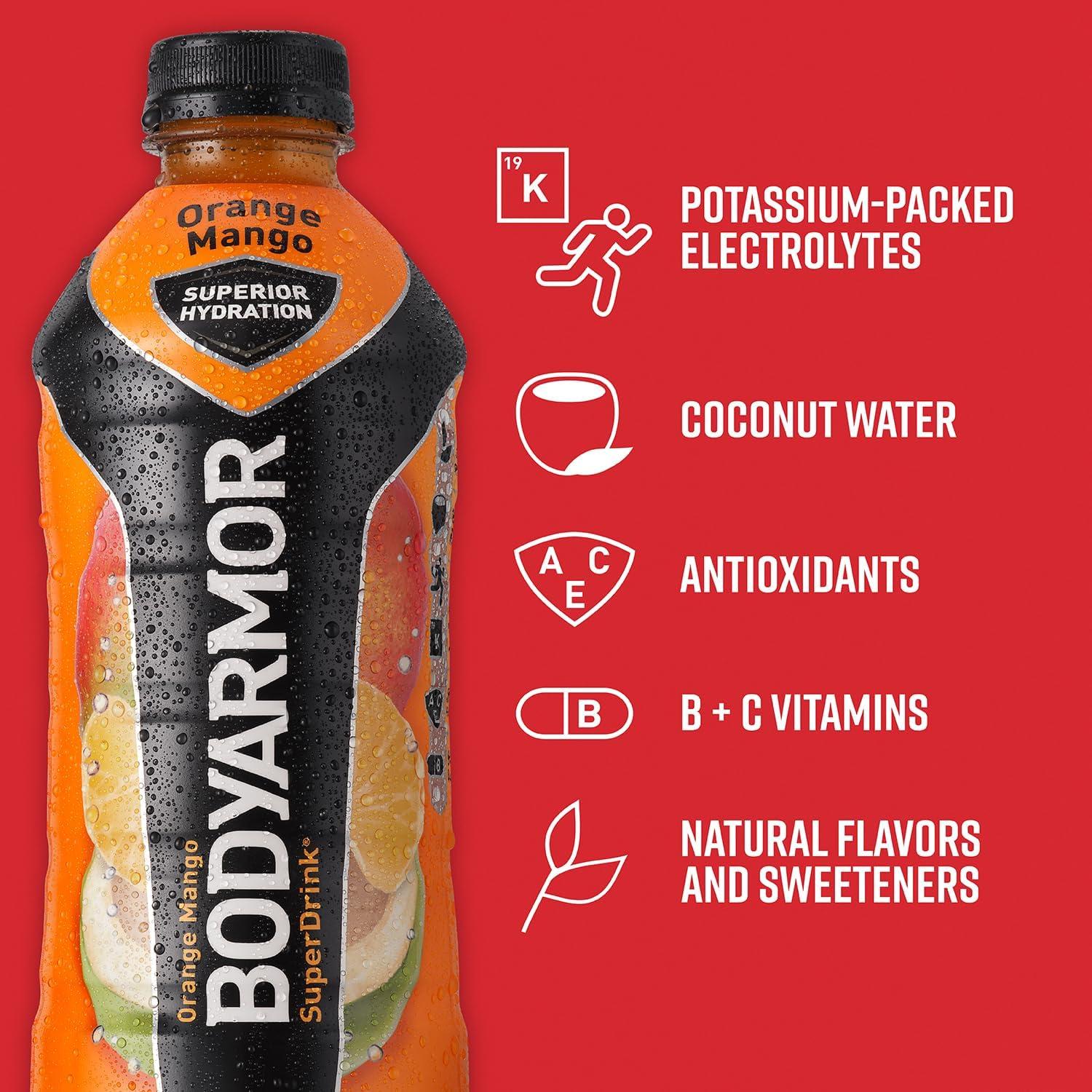 BODYARMOR Sports Drink, Tropical Punch, Electrolyte Drink Hydration, 12 Fl Oz Bottles (8 Pack), Flavored Coconut Water with B Vitamins & Antioxidants(Orange Mango)