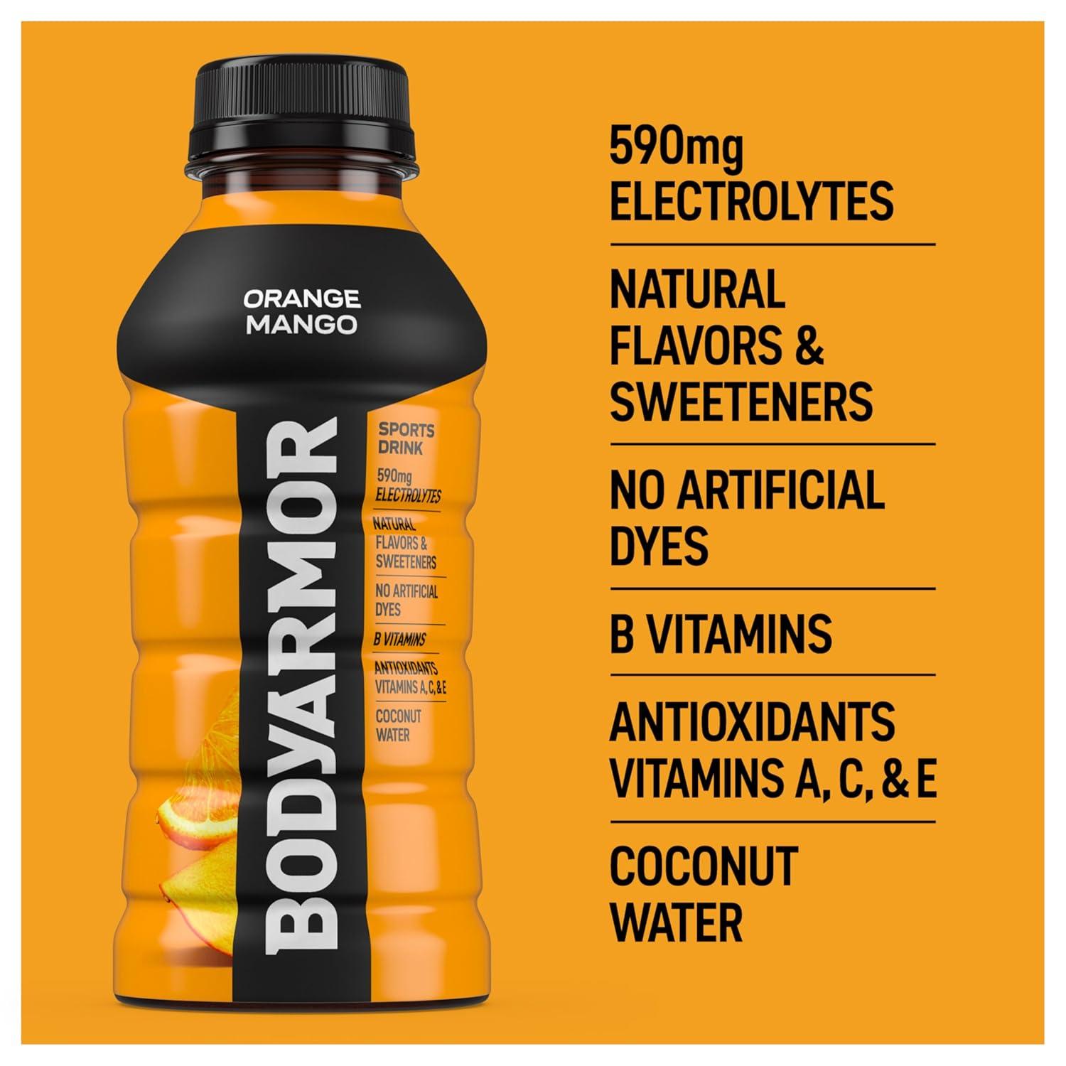 BODYARMOR Sports Drink, Tropical Punch, Electrolyte Drink Hydration, 12 Fl Oz Bottles (8 Pack), Flavored Coconut Water with B Vitamins & Antioxidants(Orange Mango)