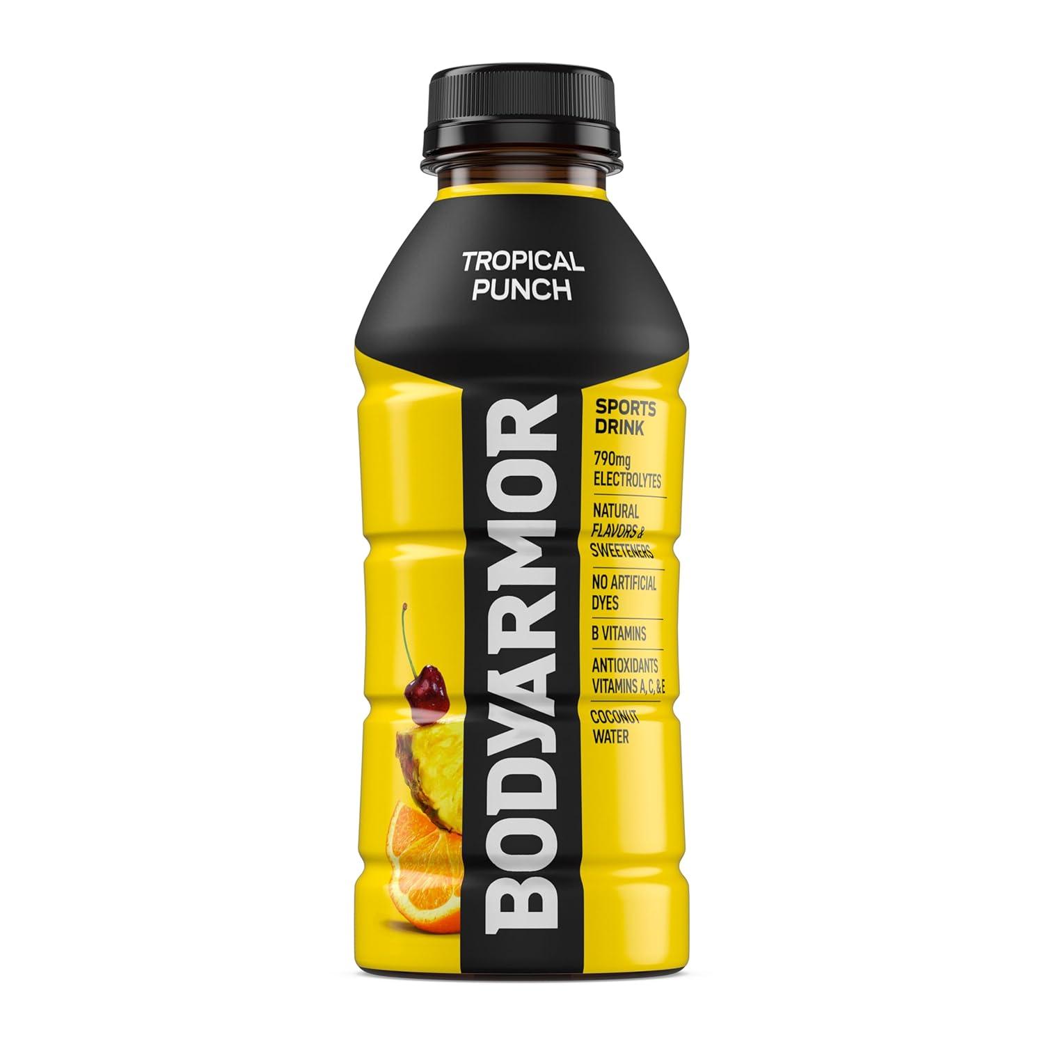 BODYARMOR Sports Drink Sports Beverage, Tropical Punch, Coconut Water Hydration, Natural Flavors With Vitamins, Potassium-Packed Electrolytes, Perfect For Athletes, 16 Fl Oz (Pack of 12)