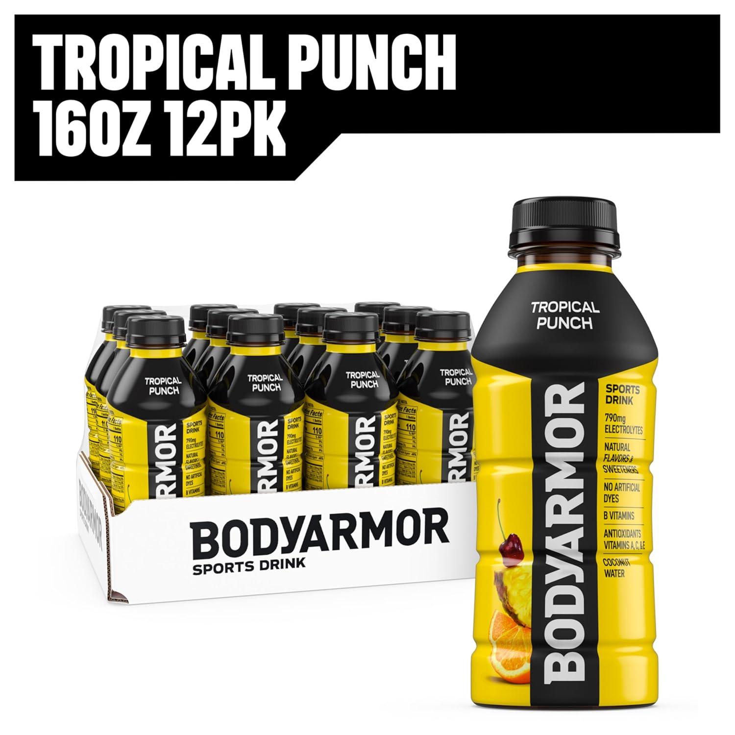 BODYARMOR Sports Drink Sports Beverage, Tropical Punch, Coconut Water Hydration, Natural Flavors With Vitamins, Potassium-Packed Electrolytes, Perfect For Athletes, 16 Fl Oz (Pack of 12)