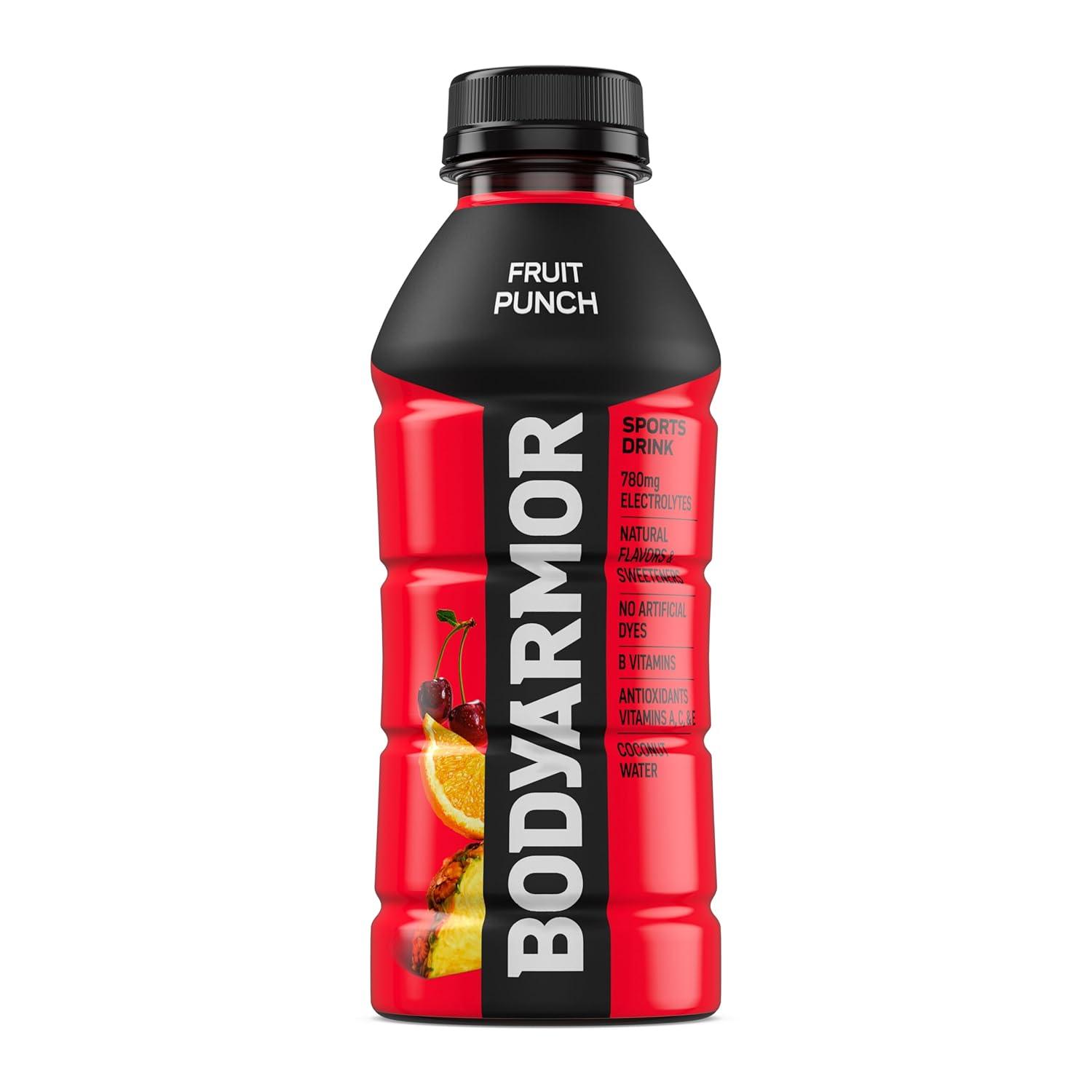 BODYARMOR Sports Drink Sports Beverage, Fruit Punch, Coconut Water Hydration, Natural Flavors With Vitamins, Potassium-Packed Electrolytes, Perfect For Athletes, 16 Fl Oz (Pack of 12)