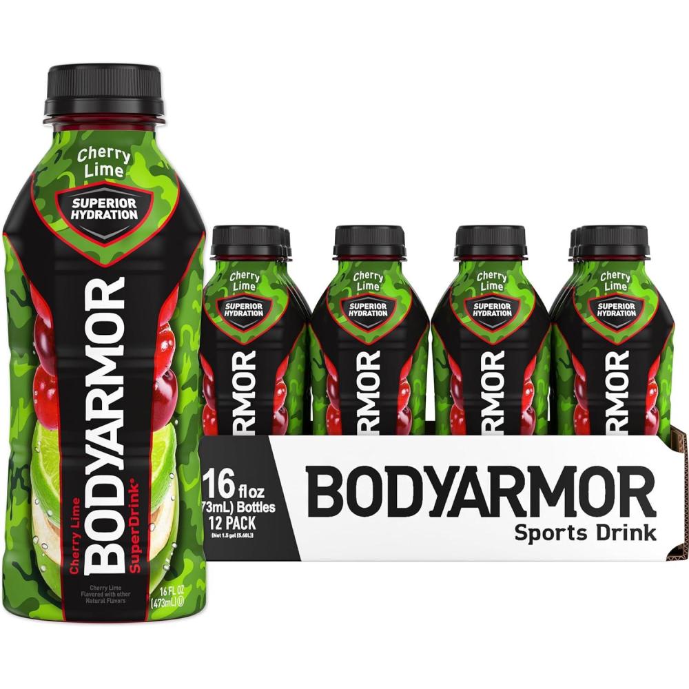 BODYARMOR Sports Drink Sports Beverage, Cherry Lime, Coconut Water Hydration, Natural Flavors With Vitamins, Potassium-Packed Electrolytes, Perfect For Athletes, 16 Fl Oz (Pack of 12)