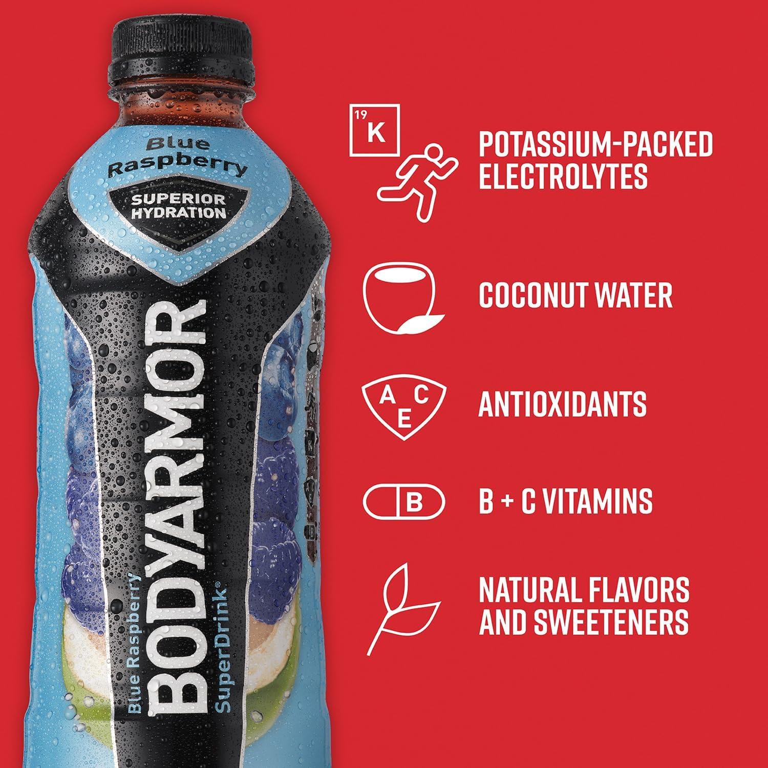 BODYARMOR Sports Drink, Tropical Punch, Electrolyte Drink Hydration, 12 Fl Oz Bottles (8 Pack), Flavored Coconut Water with B Vitamins & Antioxidants(Blue Raspberry)