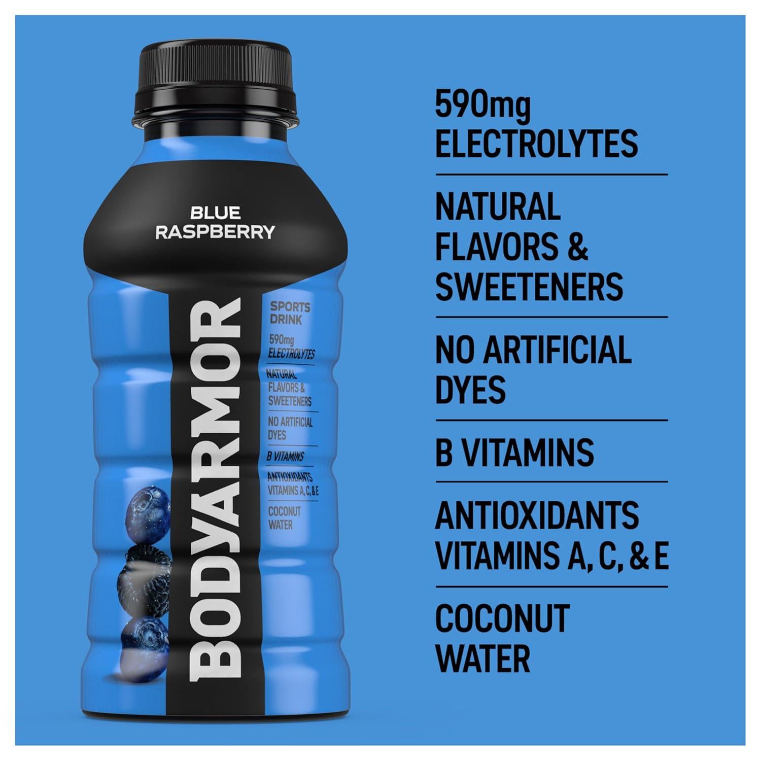 BODYARMOR Sports Drink, Tropical Punch, Electrolyte Drink Hydration, 12 Fl Oz Bottles (8 Pack), Flavored Coconut Water with B Vitamins & Antioxidants(Blue Raspberry)