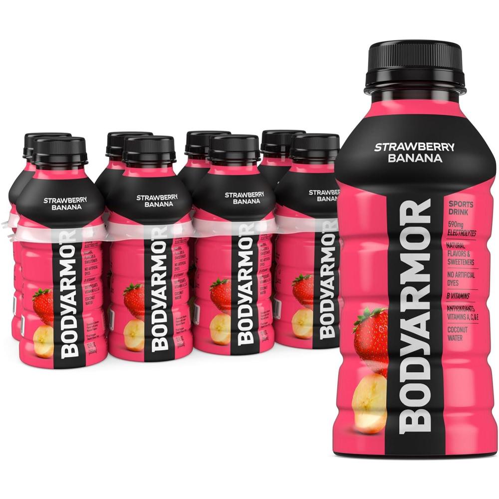 BODYARMOR Sports Drink, Tropical Punch, Electrolyte Drink Hydration, 12 Fl Oz Bottles (8 Pack), Flavored Coconut Water with B Vitamins & Antioxidants(Strawberry Banana)