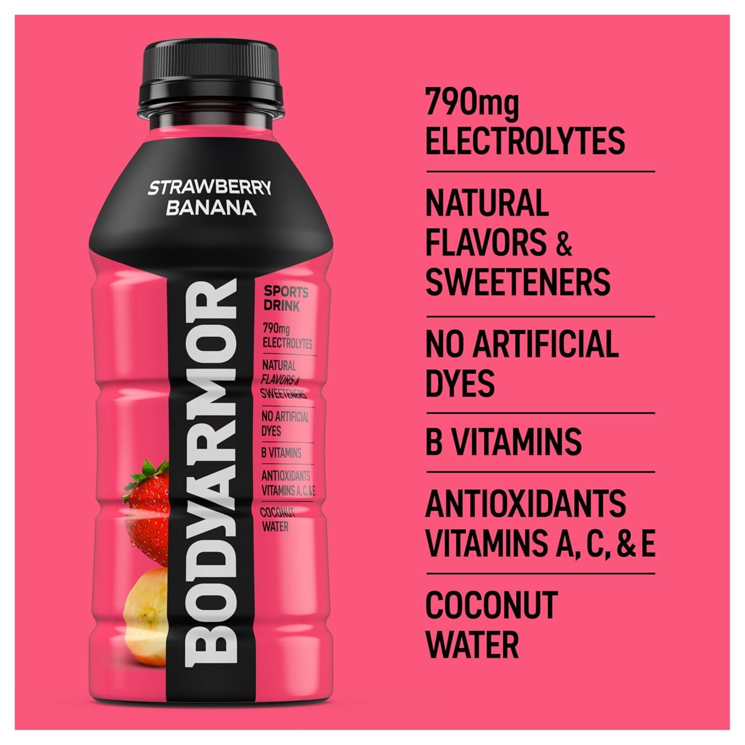 BODYARMOR Sports Drink, Tropical Punch, Electrolyte Drink Hydration, 12 Fl Oz Bottles (8 Pack), Flavored Coconut Water with B Vitamins & Antioxidants(Strawberry Banana)