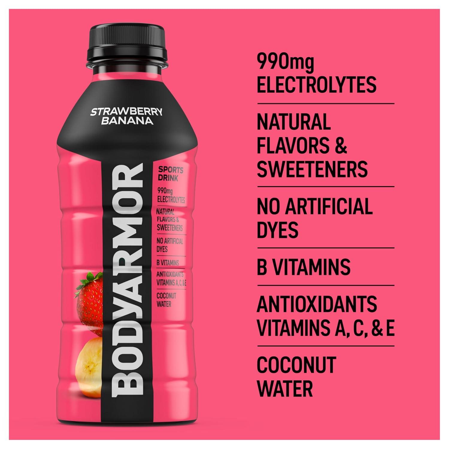 BODYARMOR Sports Drink, Tropical Punch, Electrolyte Drink Hydration, 12 Fl Oz Bottles (8 Pack), Flavored Coconut Water with B Vitamins & Antioxidants(Strawberry Banana)