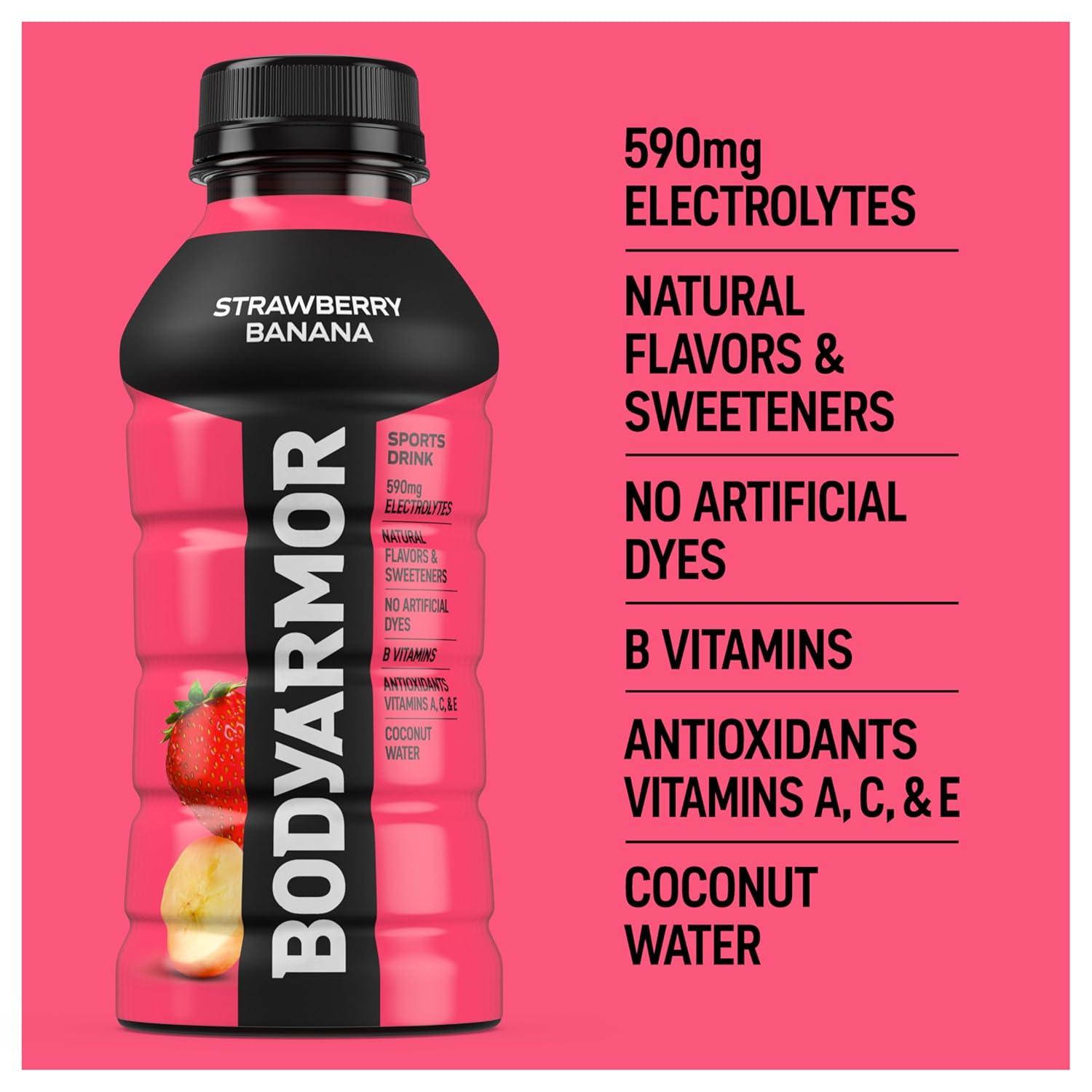 BODYARMOR Sports Drink, Tropical Punch, Electrolyte Drink Hydration, 12 Fl Oz Bottles (8 Pack), Flavored Coconut Water with B Vitamins & Antioxidants(Strawberry Banana)
