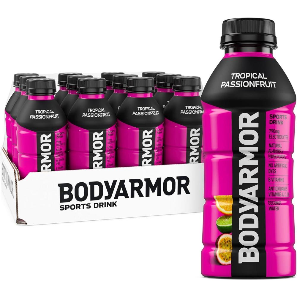 BODYARMOR Sports Drink, Tropical Passionfruit, Electrolyte Drink Hydration, 16 Fl Oz Bottles (12 Pack), Flavored Coconut Water with B Vitamins & Antioxidants(Tropical Passionfruit)