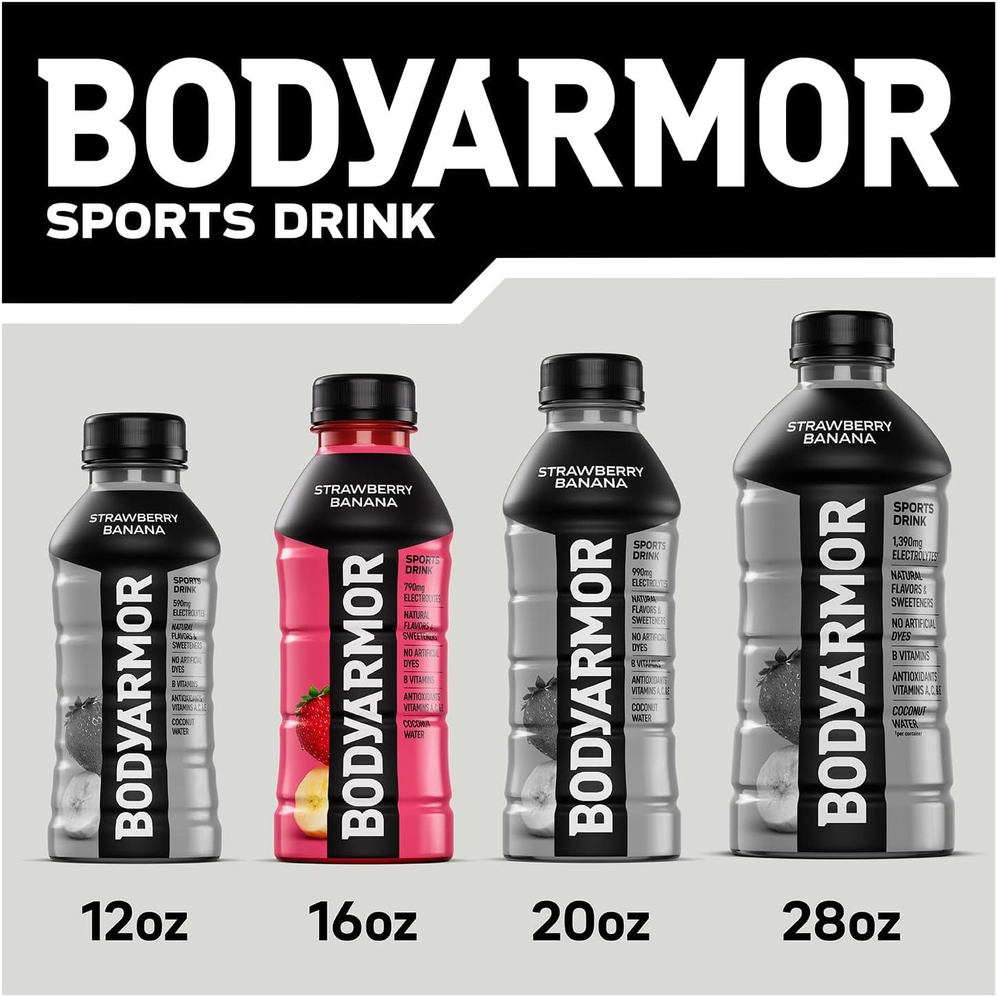 BODYARMOR Sports Drink, Strawberry Banana, Electrolyte Drink Hydration, 16 Fl Oz Bottles (12 Pack), Flavored Coconut Water with B Vitamins & Antioxidants