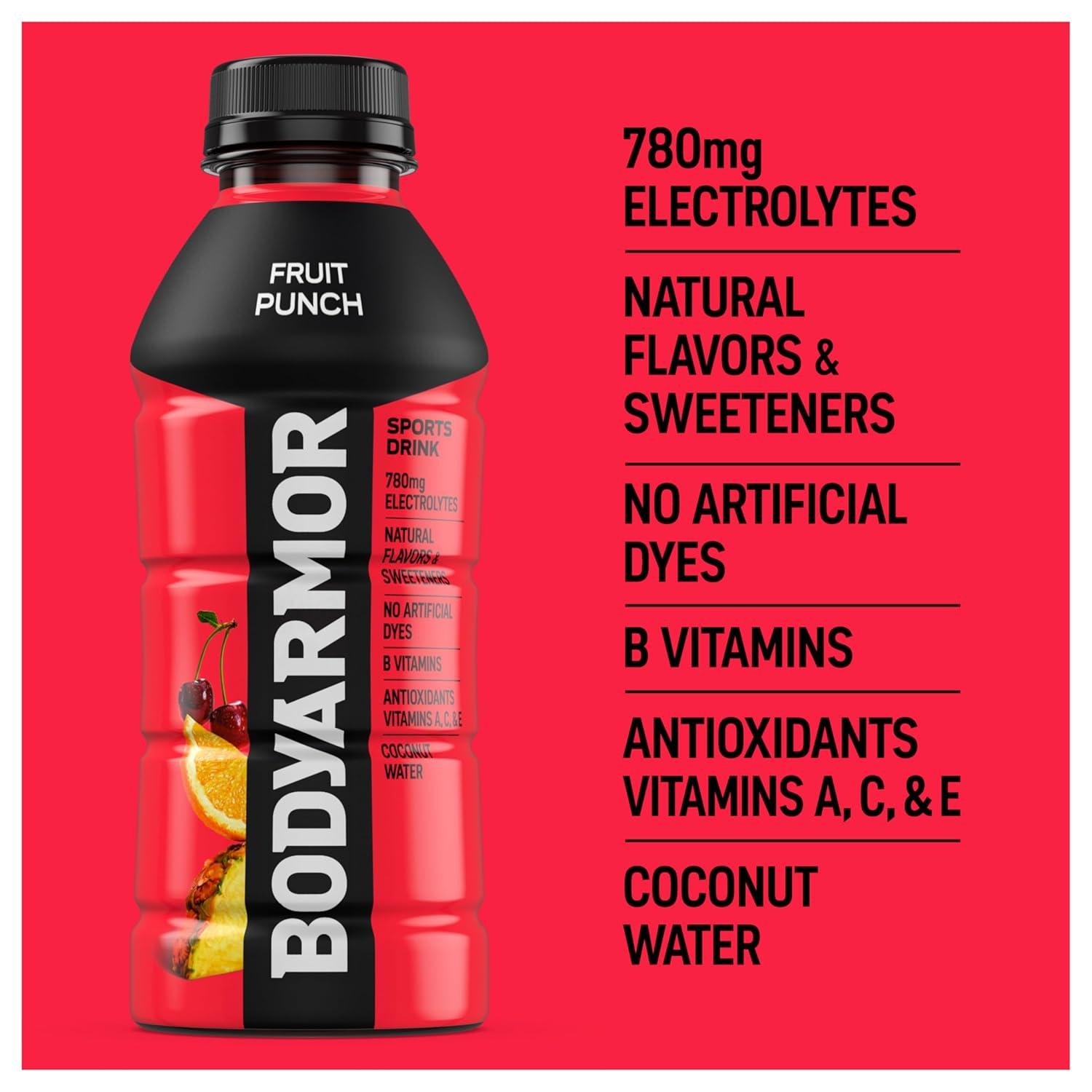 BODYARMOR Sports Drink, Tropical Punch, Electrolyte Drink Hydration, 12 Fl Oz Bottles (8 Pack), Flavored Coconut Water with B Vitamins & Antioxidants(Fruit Punch)