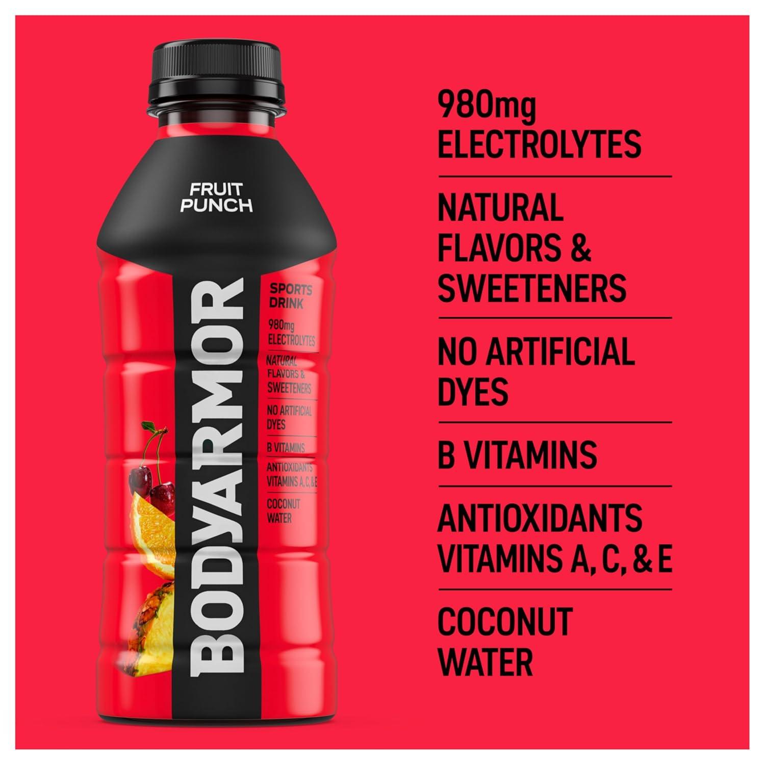 BODYARMOR Sports Drink, Tropical Punch, Electrolyte Drink Hydration, 12 Fl Oz Bottles (8 Pack), Flavored Coconut Water with B Vitamins & Antioxidants(Fruit Punch)
