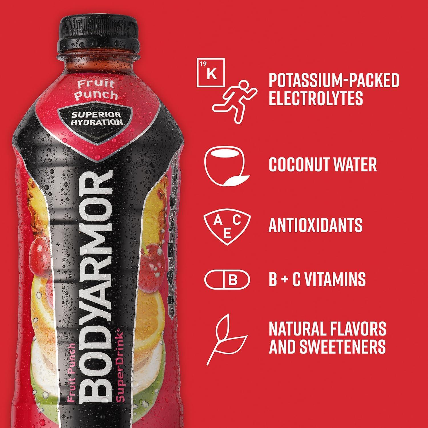 BODYARMOR Sports Drink, Tropical Punch, Electrolyte Drink Hydration, 12 Fl Oz Bottles (8 Pack), Flavored Coconut Water with B Vitamins & Antioxidants(Fruit Punch)