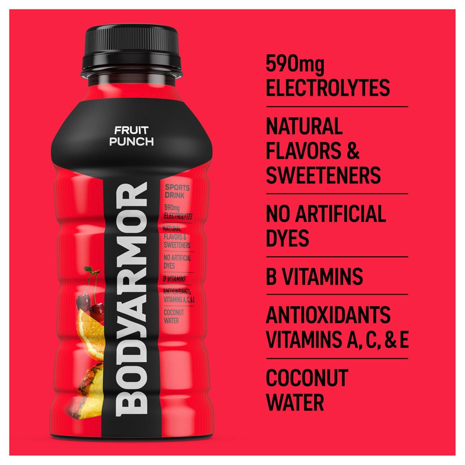 BODYARMOR Sports Drink, Tropical Punch, Electrolyte Drink Hydration, 12 Fl Oz Bottles (8 Pack), Flavored Coconut Water with B Vitamins & Antioxidants(Fruit Punch)