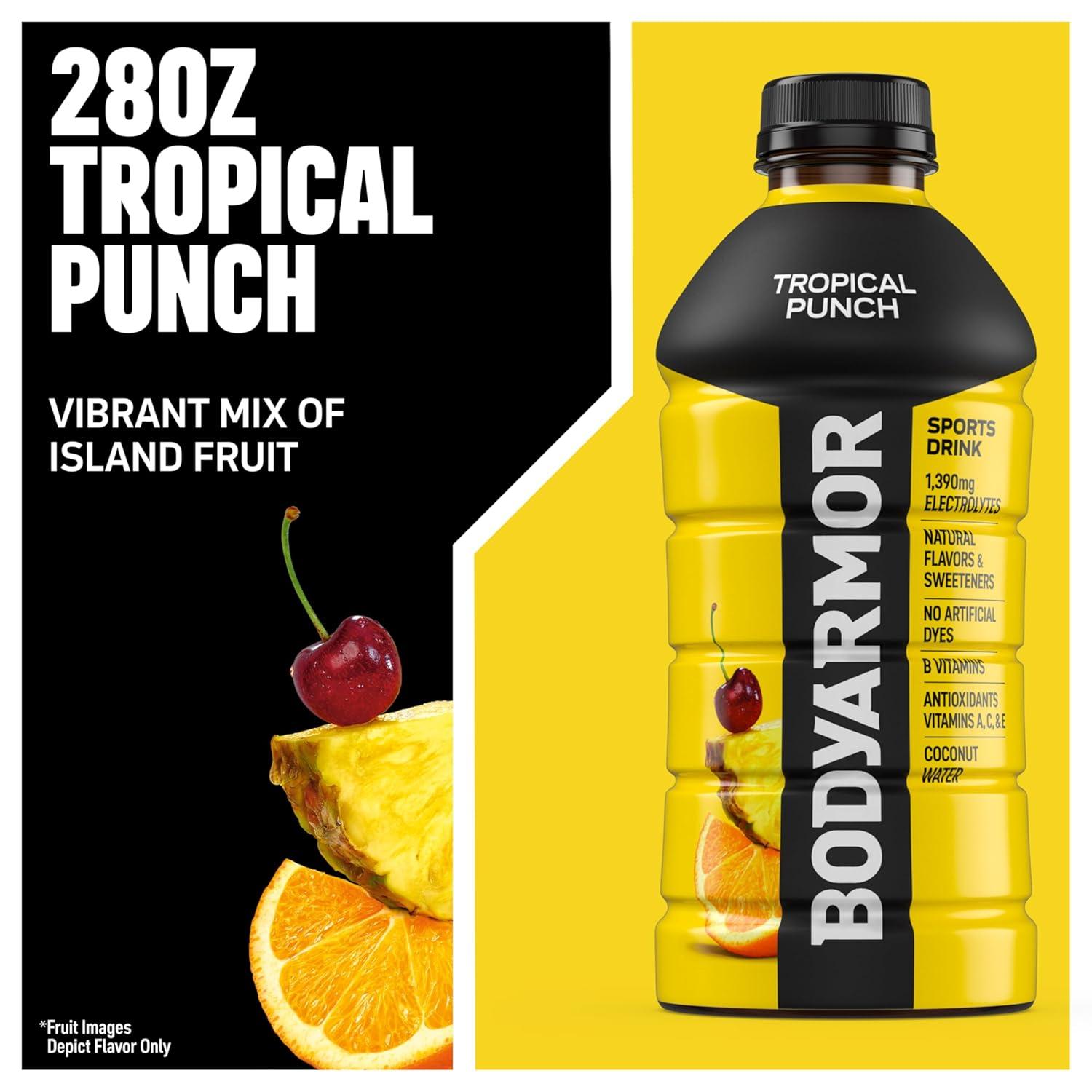 BODYARMOR Sports Drink, Blackout Berry, Electrolyte Drink Hydration, 28 Fl Oz Bottles (15 Pack), Flavored Coconut Water with B Vitamins & Antioxidants(Tropical Punch)