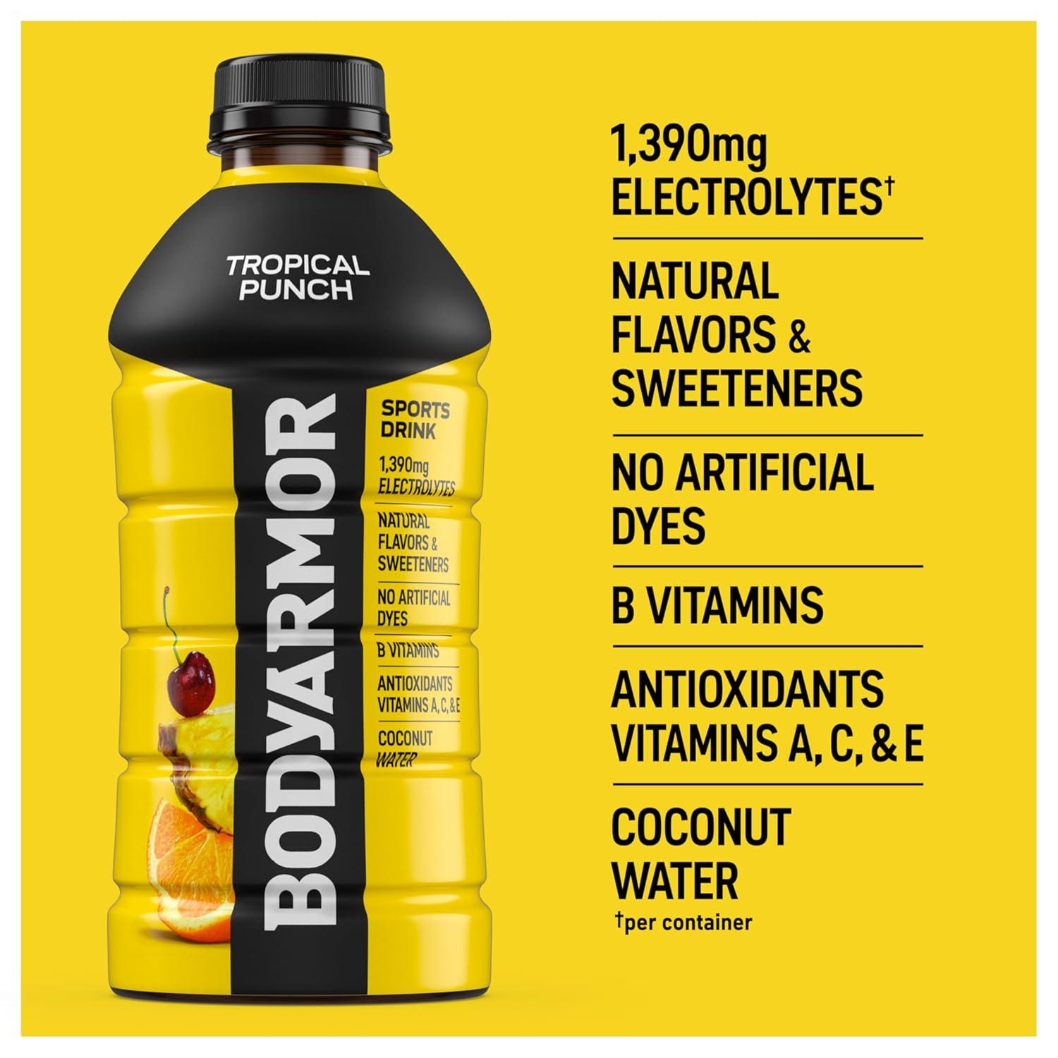 BODYARMOR Sports Drink, Blackout Berry, Electrolyte Drink Hydration, 28 Fl Oz Bottles (15 Pack), Flavored Coconut Water with B Vitamins & Antioxidants(Tropical Punch)