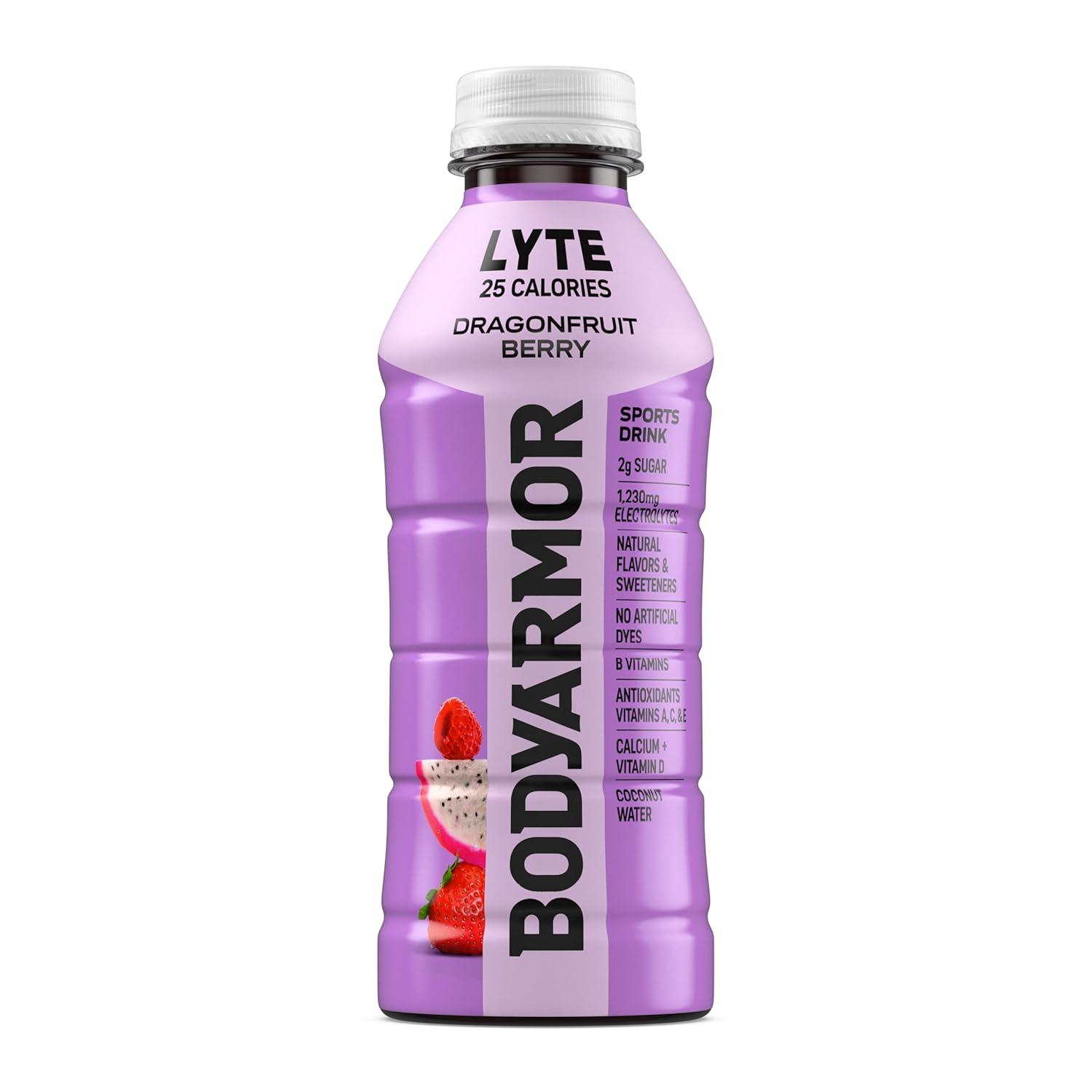 BODYARMOR LYTE Sports Drink Low-Calorie Sports Beverage, Dragonfruit Berry, Coconut Water Hydration, Natural Flavors With Vitamins, Potassium-Packed Electrolytes, 20 Fl Oz (Pack of 6)