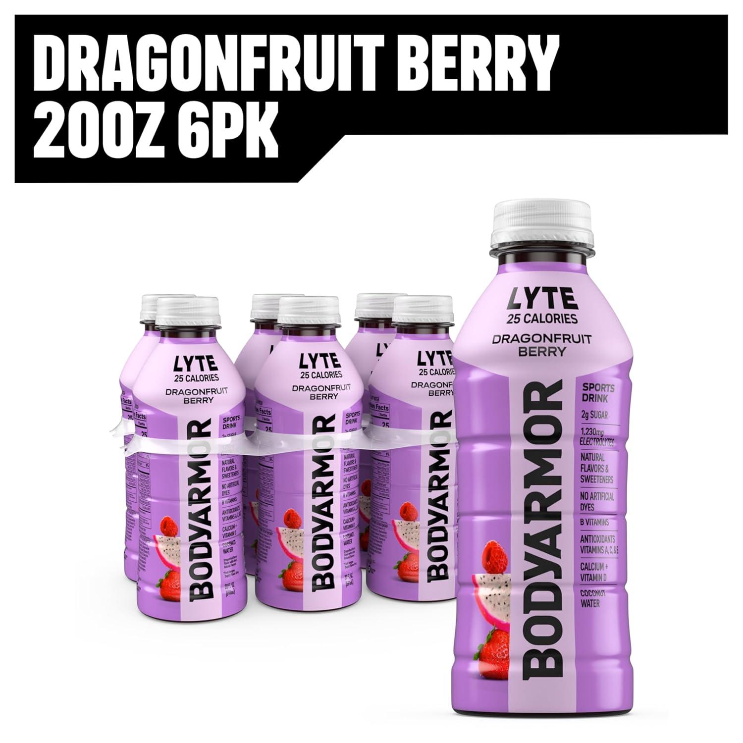 BODYARMOR LYTE Sports Drink Low-Calorie Sports Beverage, Dragonfruit Berry, Coconut Water Hydration, Natural Flavors With Vitamins, Potassium-Packed Electrolytes, 20 Fl Oz (Pack of 6)