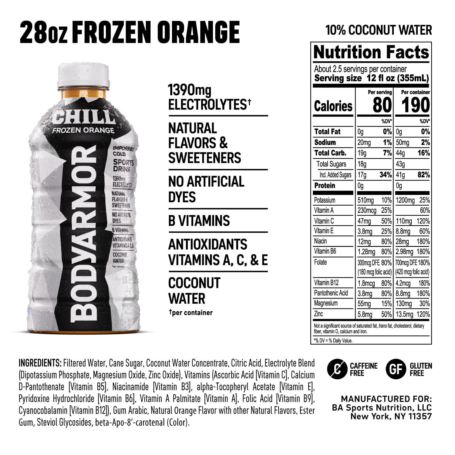 BODYARMOR Chill Frozen Orange, 28 fl oz​ (Pack of 15)