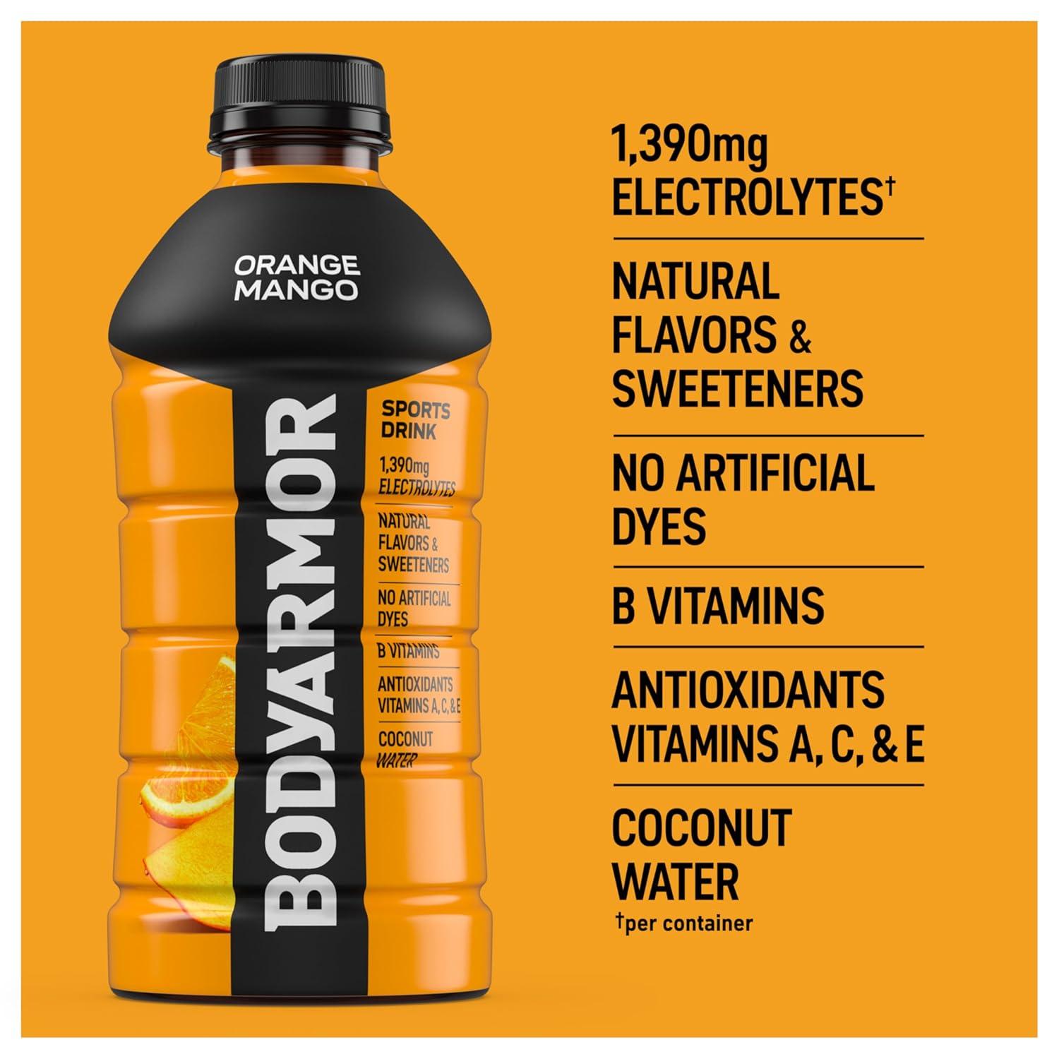 BODYARMOR Sports Drink, Blackout Berry, Electrolyte Drink Hydration, 28 Fl Oz Bottles (15 Pack), Flavored Coconut Water with B Vitamins & Antioxidants(Orange Mango)