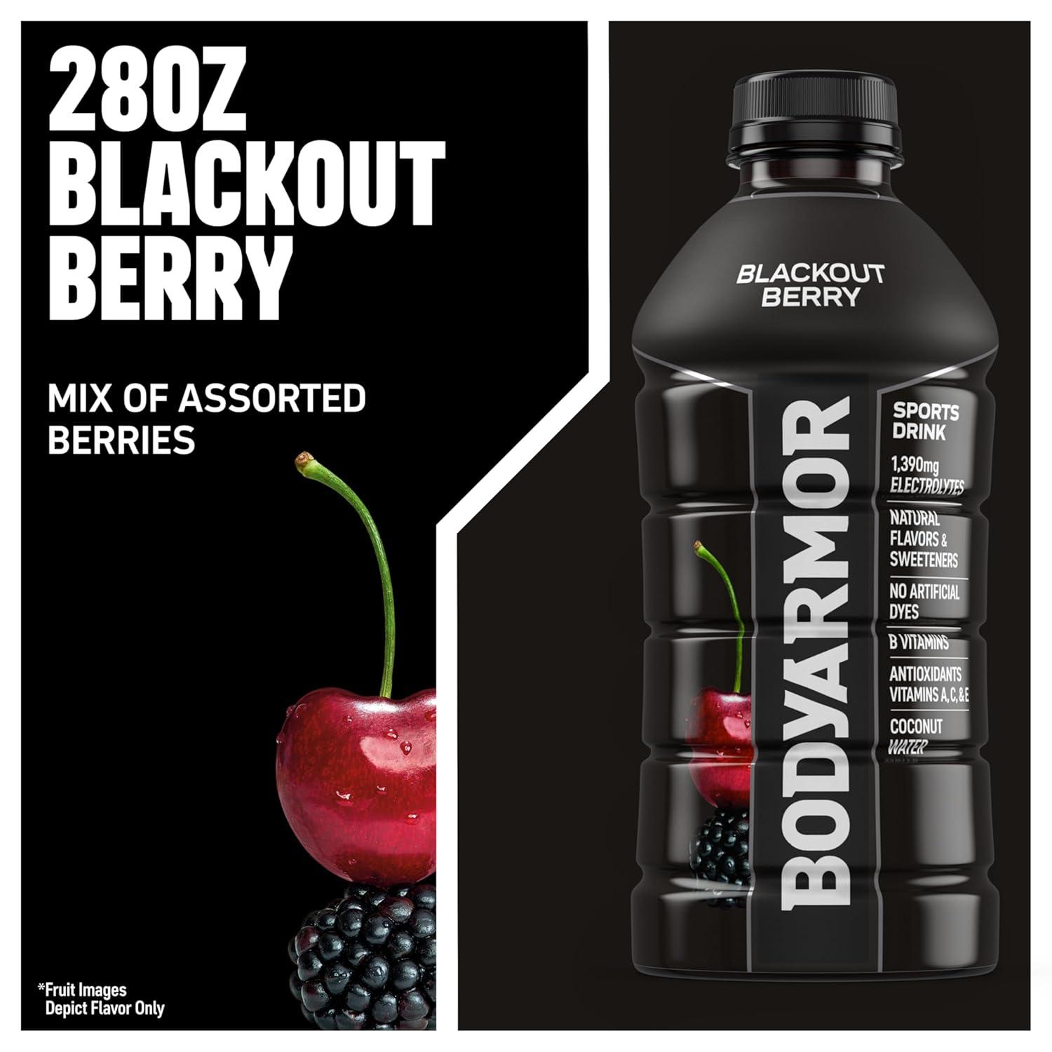 BODYARMOR Sports Drink, Blackout Berry, Electrolyte Drink Hydration, 28 Fl Oz Bottles (15 Pack), Flavored Coconut Water with B Vitamins & Antioxidants(Blackout Berry)