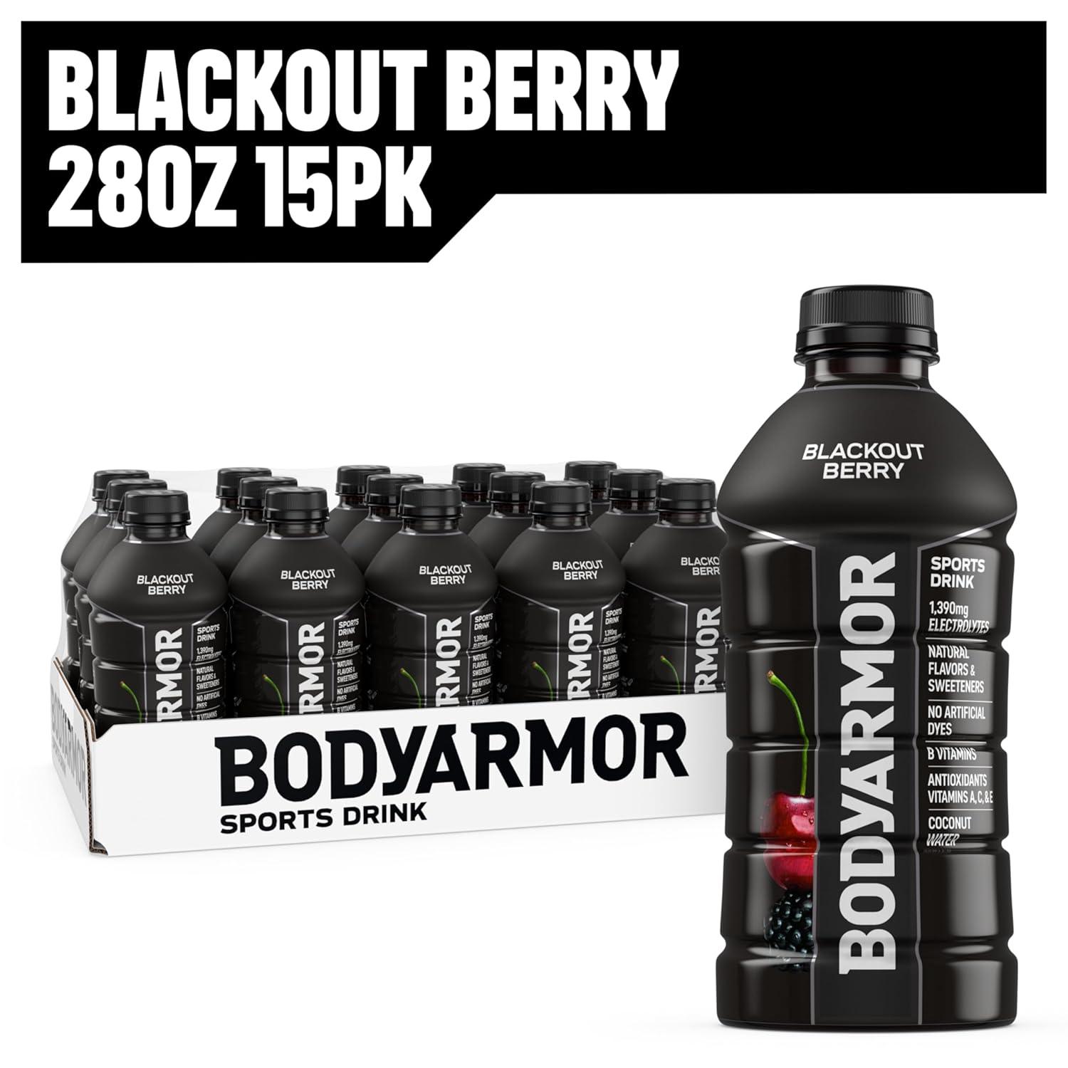 BODYARMOR Sports Drink, Blackout Berry, Electrolyte Drink Hydration, 28 Fl Oz Bottles (15 Pack), Flavored Coconut Water with B Vitamins & Antioxidants(Blackout Berry)