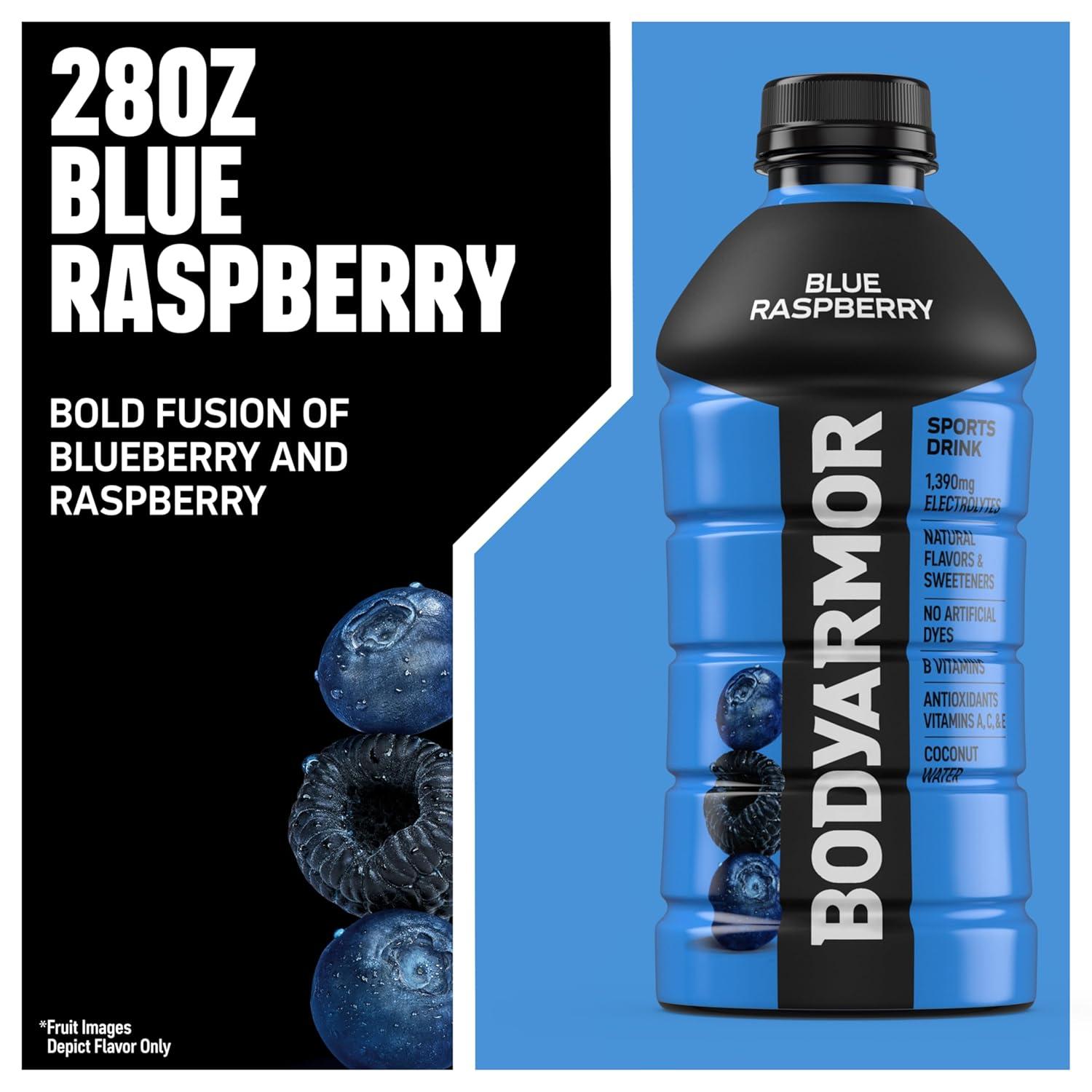 BODYARMOR Sports Drink, Blackout Berry, Electrolyte Drink Hydration, 28 Fl Oz Bottles (15 Pack), Flavored Coconut Water with B Vitamins & Antioxidants(Blue Raspberry)