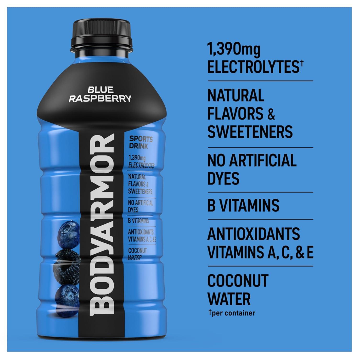 BODYARMOR Sports Drink, Blackout Berry, Electrolyte Drink Hydration, 28 Fl Oz Bottles (15 Pack), Flavored Coconut Water with B Vitamins & Antioxidants(Blue Raspberry)