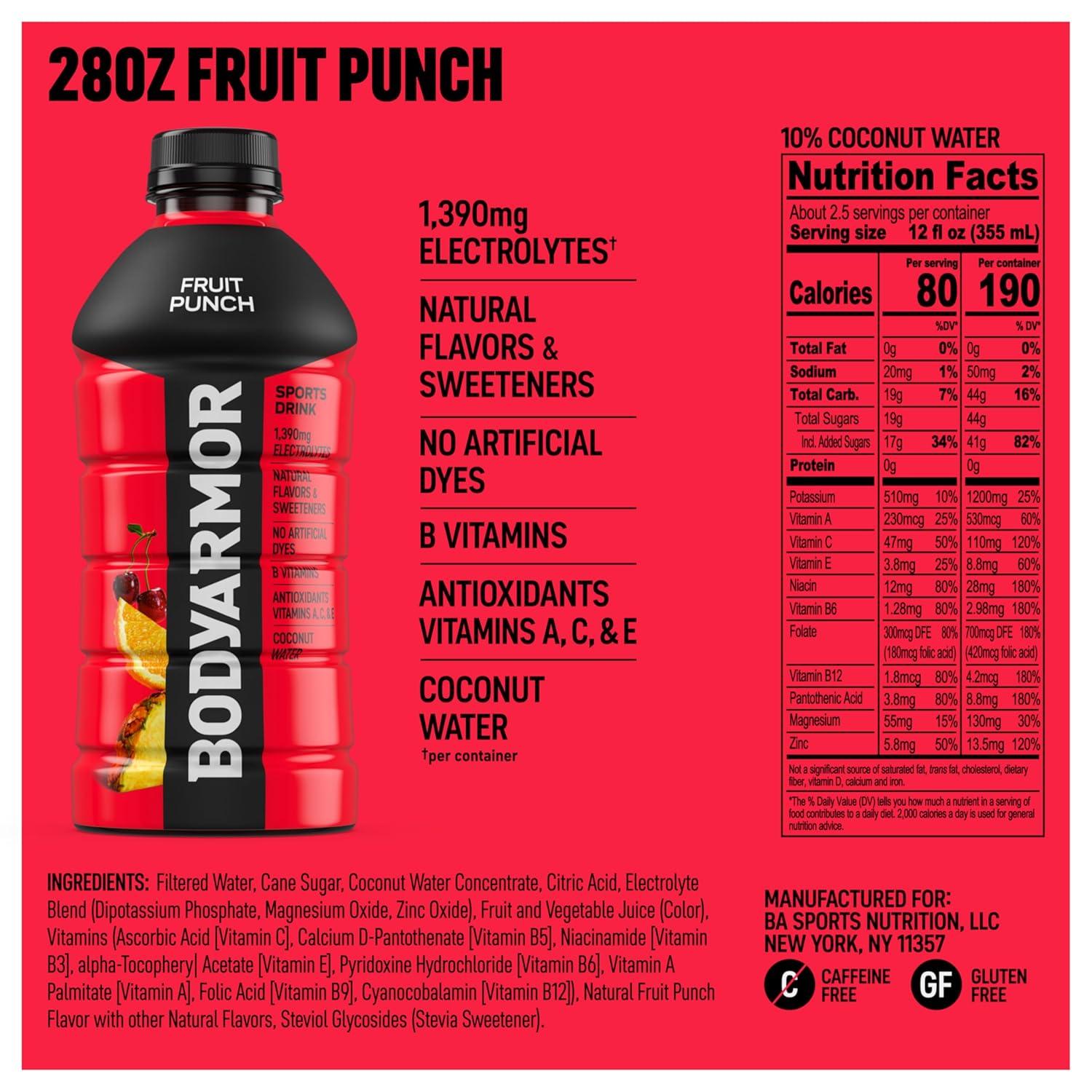 BODYARMOR Sports Drink, Blackout Berry, Electrolyte Drink Hydration, 28 Fl Oz Bottles (15 Pack), Flavored Coconut Water with B Vitamins & Antioxidants(Fruit Punch)
