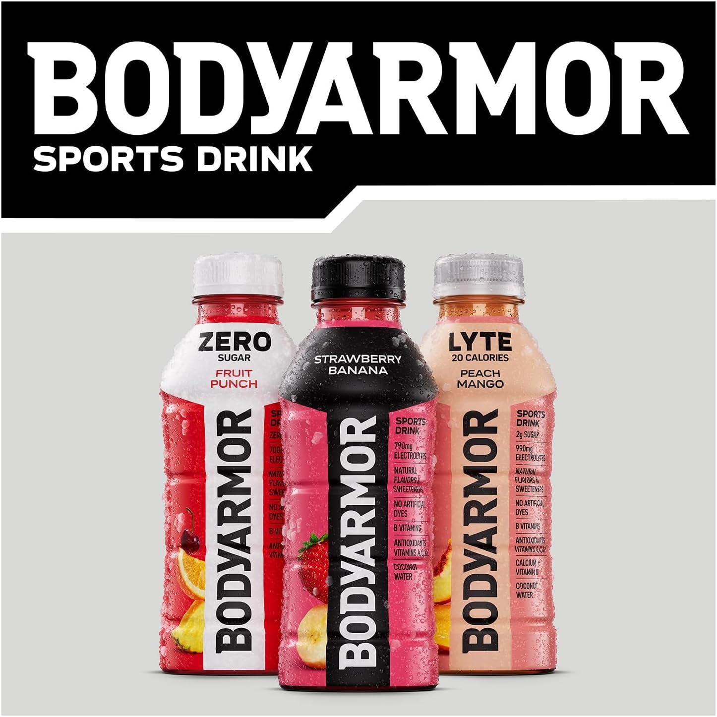 BODYARMOR LYTE, Peach Mango, Electrolyte Drink, 20 Calories, 16 Fl Oz Bottles (12 Pack), Coconut Water Sports Drink, Natural Flavor & B Vitamins