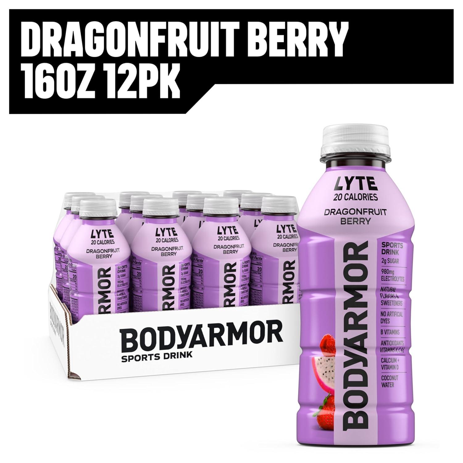 BODYARMOR LYTE, Dragonfruit Berry, Electrolyte Drink, 20 Calories, 16 Fl Oz Bottles (12 Pack), Coconut Water Sports Drink, Natural Flavor & B Vitamins