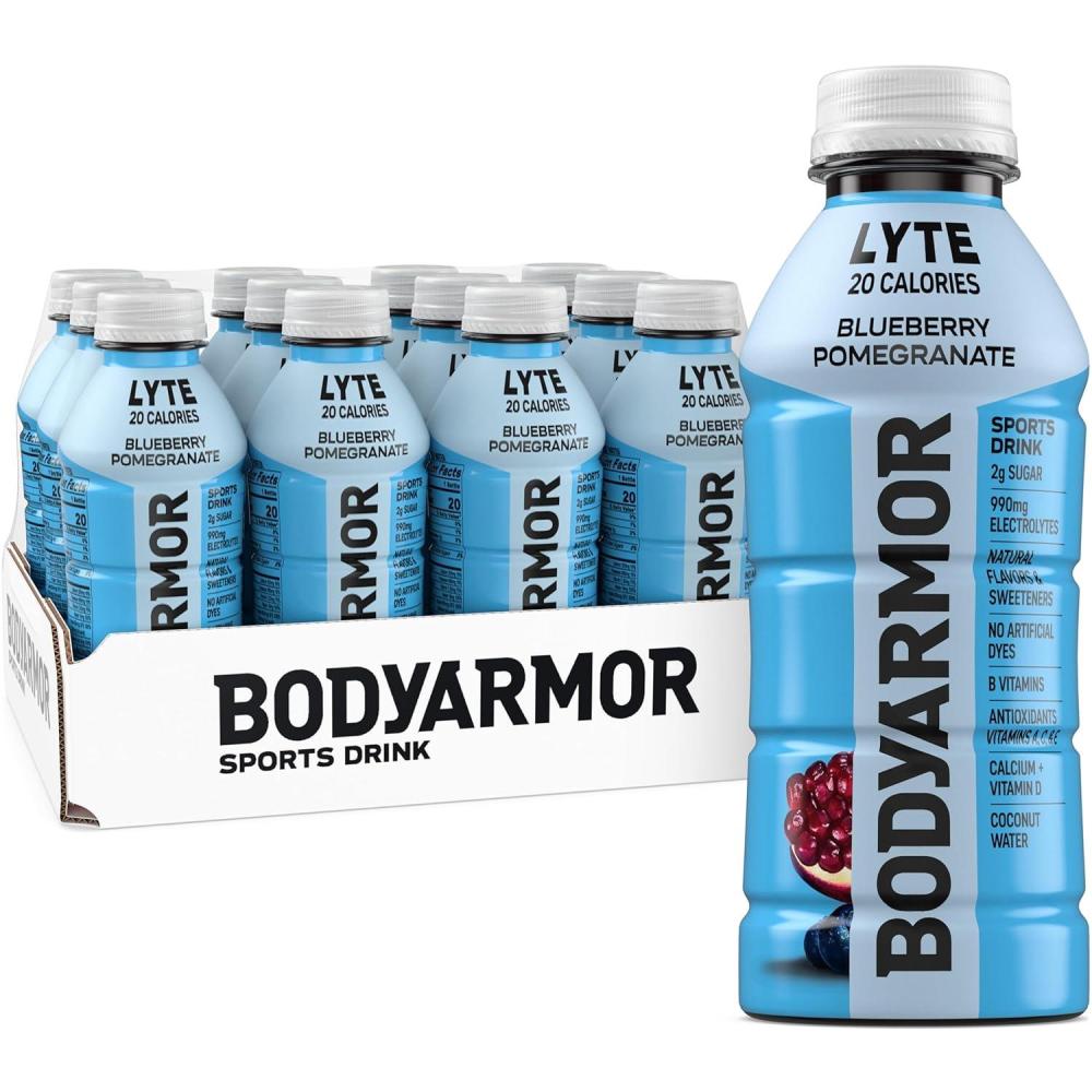 BODYARMOR LYTE Sports Drink Low-Calorie Sports Beverage, Blueberry Pomegranate, Coconut Water Hydration, Natural Flavors With Vitamins, Potassium-Packed Electrolytes, Perfect For Athletes, 16 Fl Oz (Pack of 12)