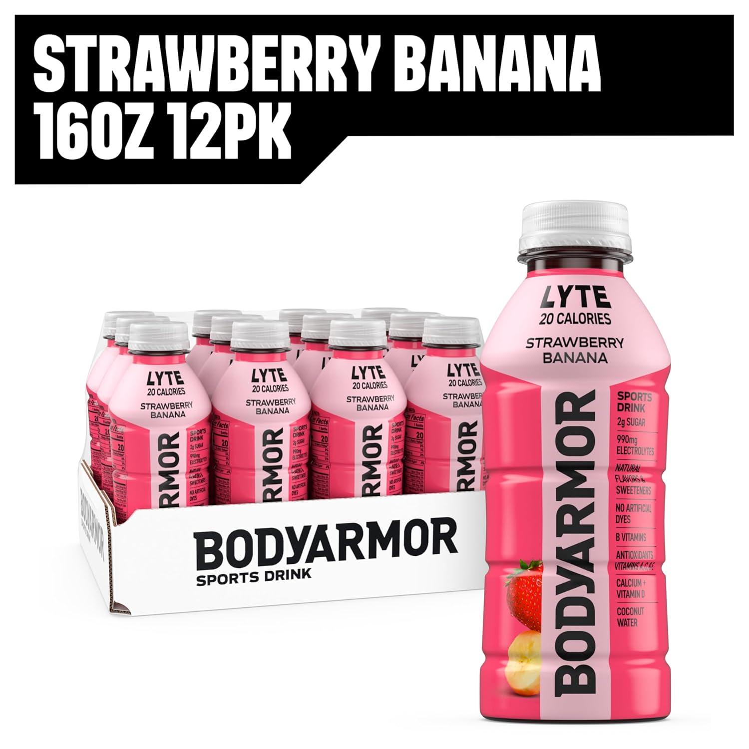 BODYARMOR LYTE Sports Drink Low-Calorie Sports Beverage, Strawberry Banana, Coconut Water Hydration, Natural Flavors With Vitamins, Potassium-Packed Electrolytes, Perfect For Athletes, 16 Fl Oz (Pack of 12)