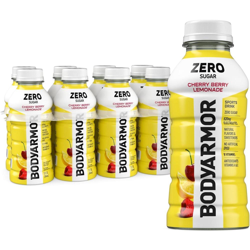 BODYARMOR ZERO Sugar Fruit Punch Electrolyte Drink, Natural Flavors, 20 Fl Oz Bottles (6 Pack), B Vitamins & Antioxidants Sugar Free Hydration(Zero Cherry Berry Lemonade)