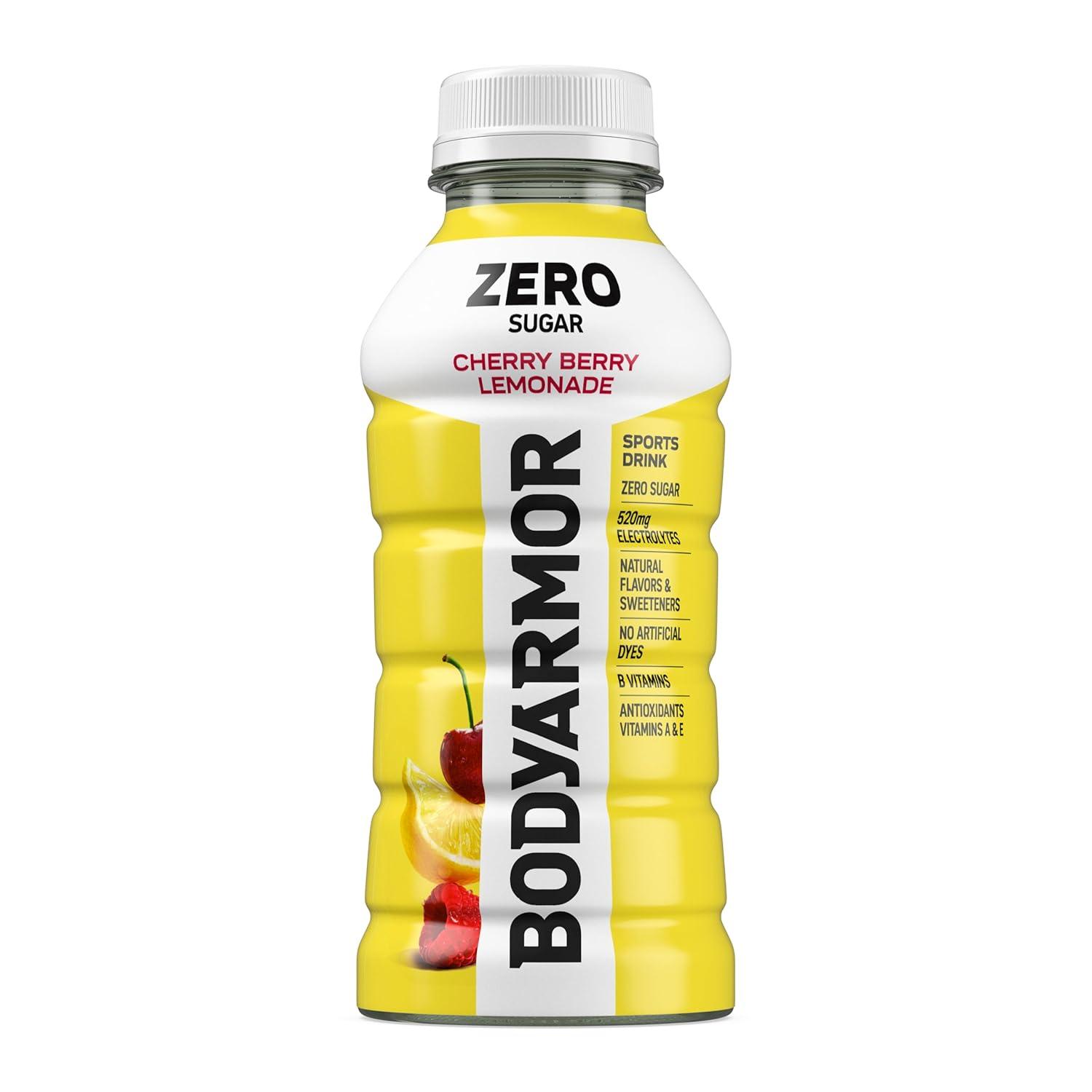 BODYARMOR ZERO Sugar Fruit Punch Electrolyte Drink, Natural Flavors, 20 Fl Oz Bottles (6 Pack), B Vitamins & Antioxidants Sugar Free Hydration(Zero Cherry Berry Lemonade)
