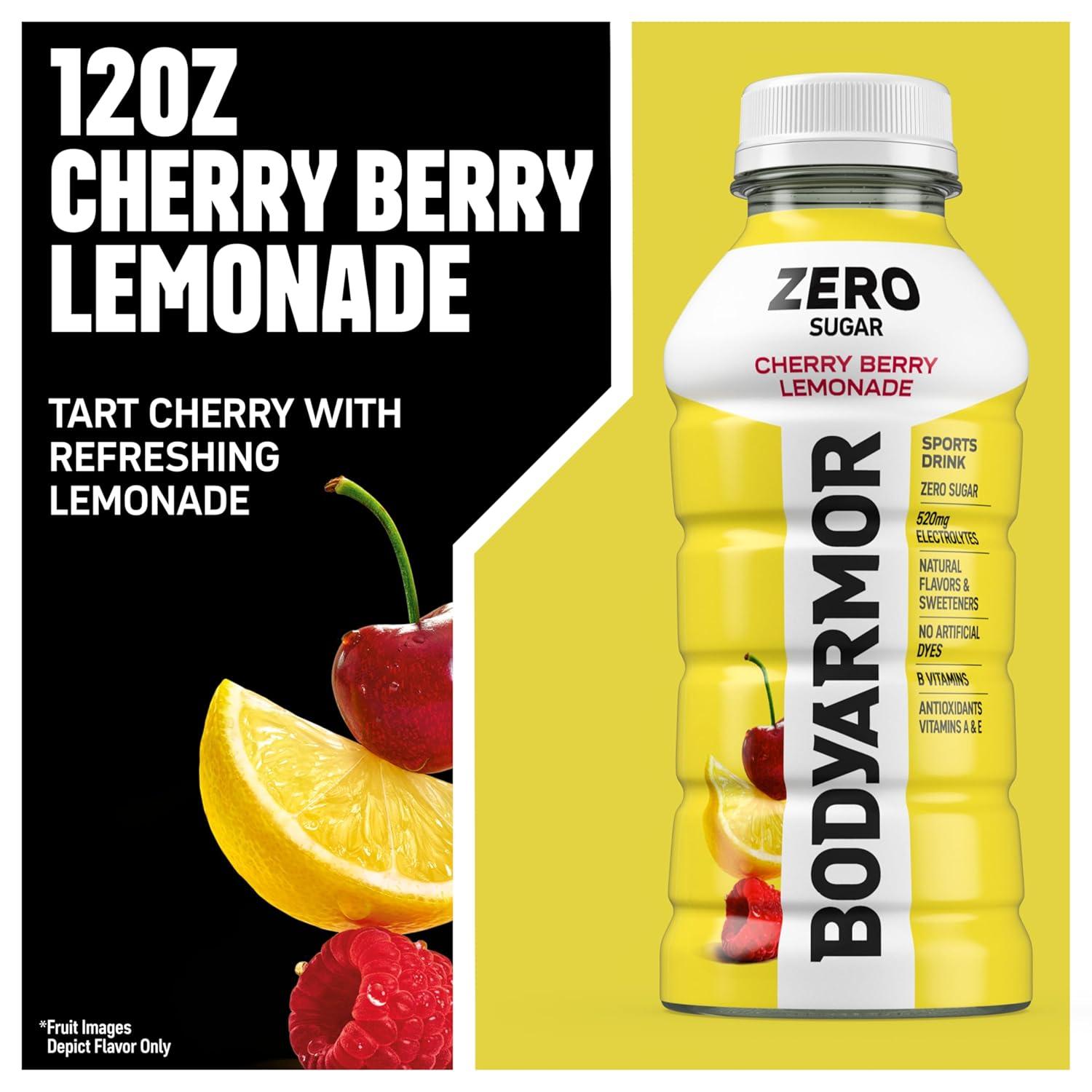 BODYARMOR ZERO Sugar Fruit Punch Electrolyte Drink, Natural Flavors, 20 Fl Oz Bottles (6 Pack), B Vitamins & Antioxidants Sugar Free Hydration(Zero Cherry Berry Lemonade)