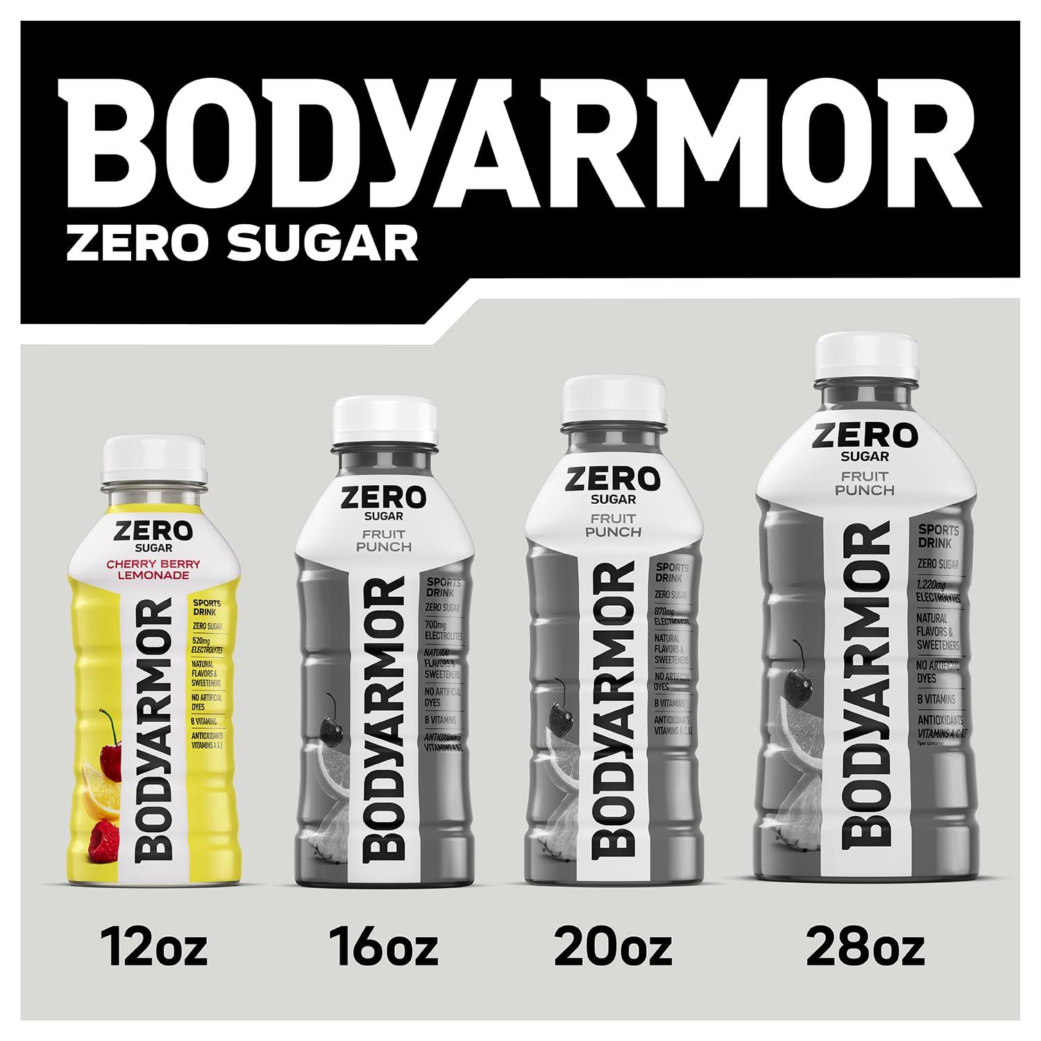 BODYARMOR ZERO Sugar Fruit Punch Electrolyte Drink, Natural Flavors, 20 Fl Oz Bottles (6 Pack), B Vitamins & Antioxidants Sugar Free Hydration(Zero Cherry Berry Lemonade)