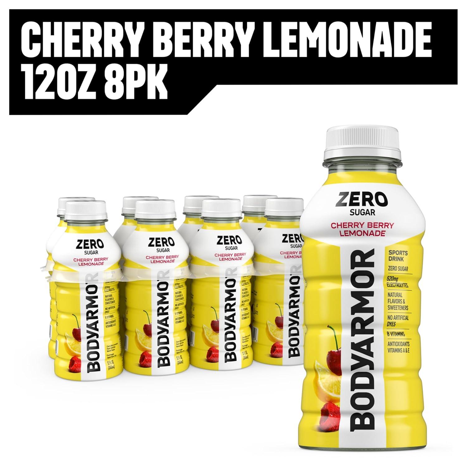 BODYARMOR ZERO Sugar Fruit Punch Electrolyte Drink, Natural Flavors, 20 Fl Oz Bottles (6 Pack), B Vitamins & Antioxidants Sugar Free Hydration(Zero Cherry Berry Lemonade)