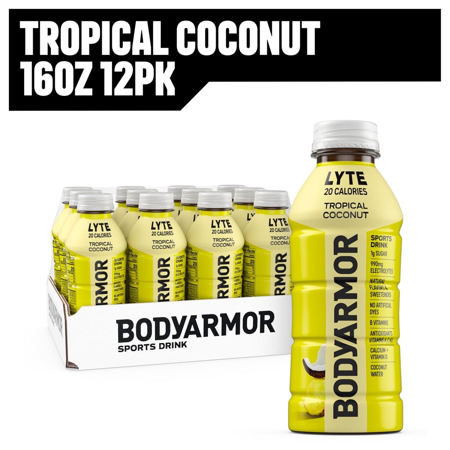 BODYARMOR ZERO Sugar Watermelon Strawberry Electrolyte Drink, Natural Flavors, 16 Fl Oz Bottles (12 Pack), B Vitamins & Antioxidants Sugar Free Hydration(Lyte Tropical Coconut)